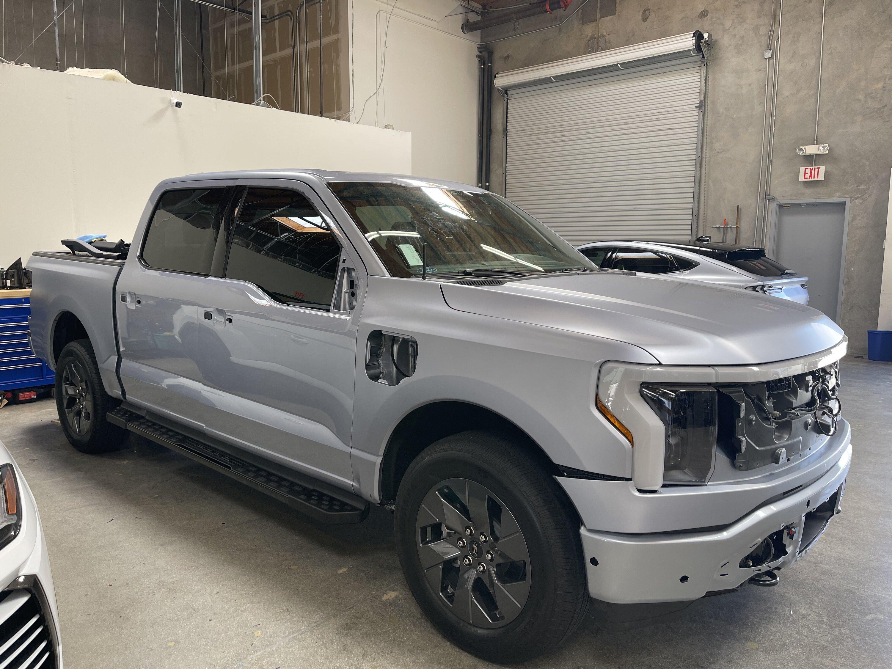 Ford F-150 Lightning Iced Blue Silver Lightning Build. Mods: PPF matte finish, Line-X, gloss black painted grille, black wrapped roof, wheels 05482416-D773-4B64-B8B6-9996849A4E4E