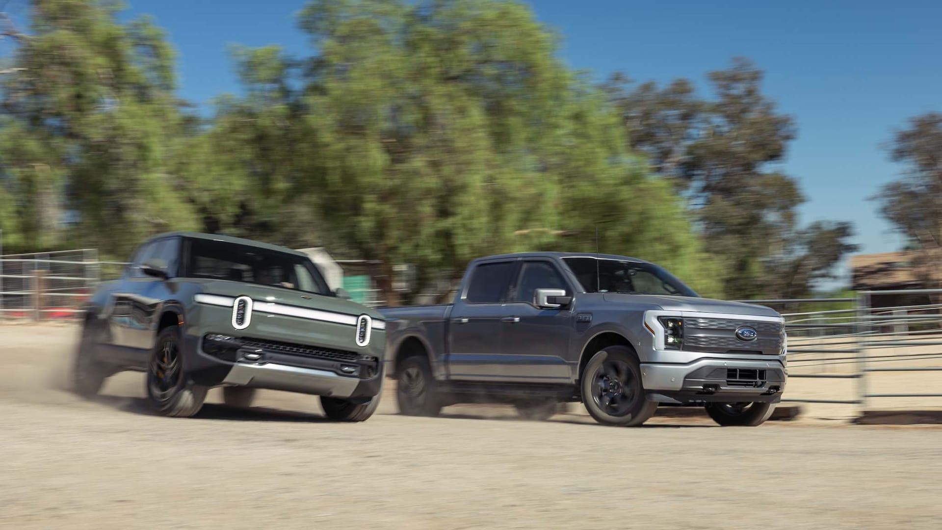 Ford F-150 Lightning 2022 F-150 Lightning vs. Rivian R1T: The Closest Finish in Motortrend History 064-2022-Rivian-R1T-vs-Ford-Lightnin