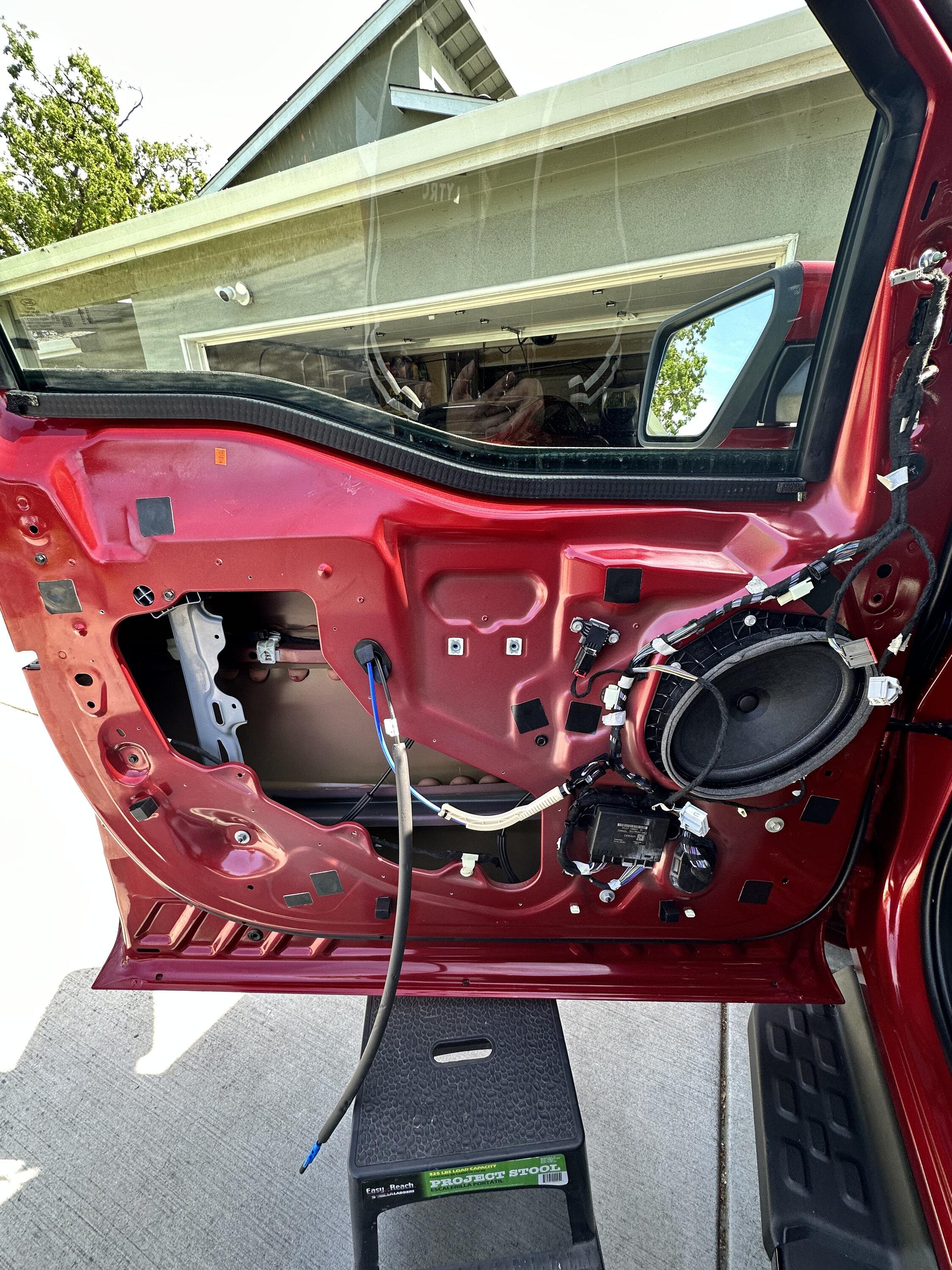 Ford F-150 Lightning Sounds Good Stereo Behind the Seat kit installation 13 door card removed