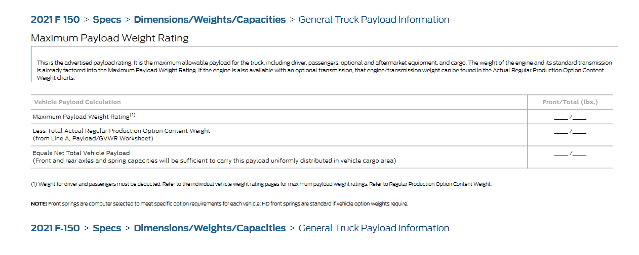 Ford F-150 Lightning Question about "Front/Total" on the Production Weight Option document for Payload calculations 1637182085683