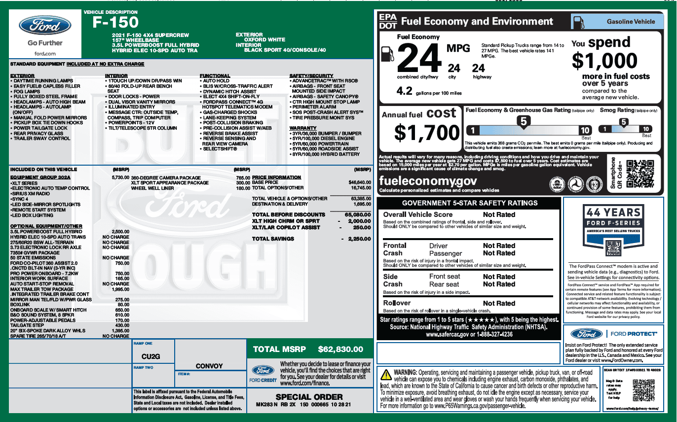 Ford F-150 Lightning 2021 F-150 Payload Stickers 1640083635144