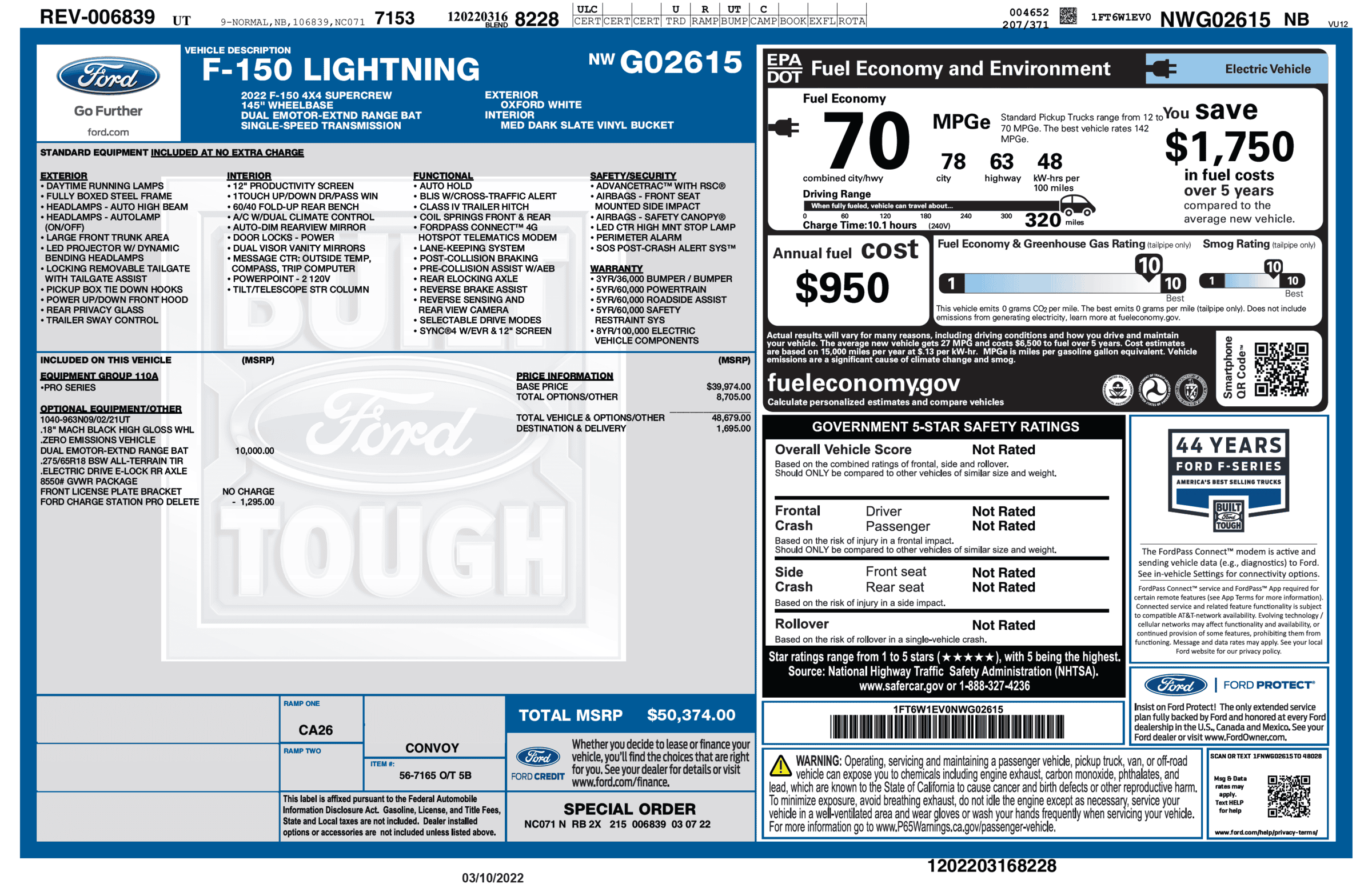 Ford F-150 Lightning F-150 Lightning Official EPA Range MPGe Revealed in Window Sticker (Base + Extended Range)! 1647534873969