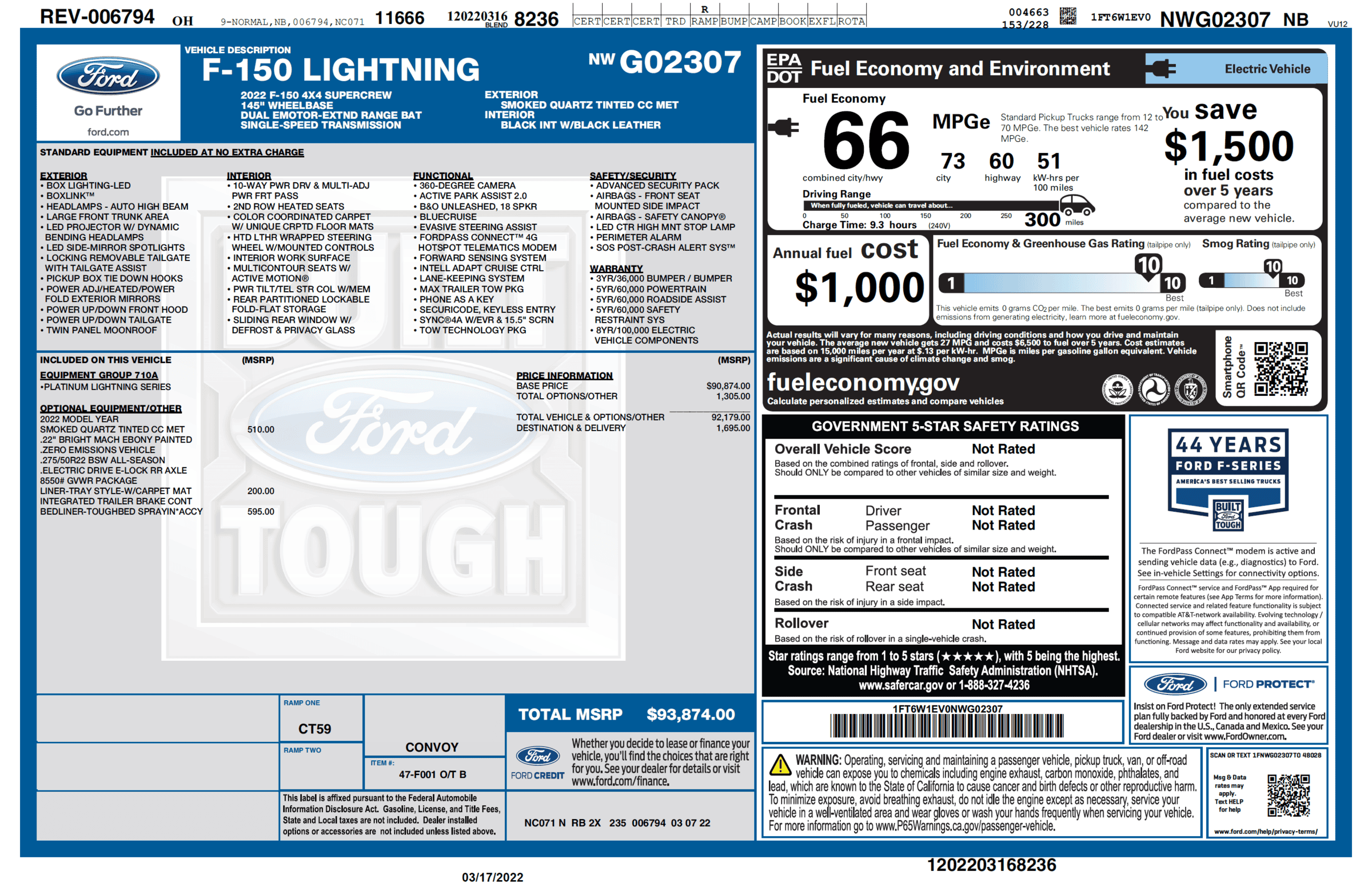 Ford F-150 Lightning F-150 Lightning Official EPA Range MPGe Revealed in Window Sticker (Base + Extended Range)! 1647536394991