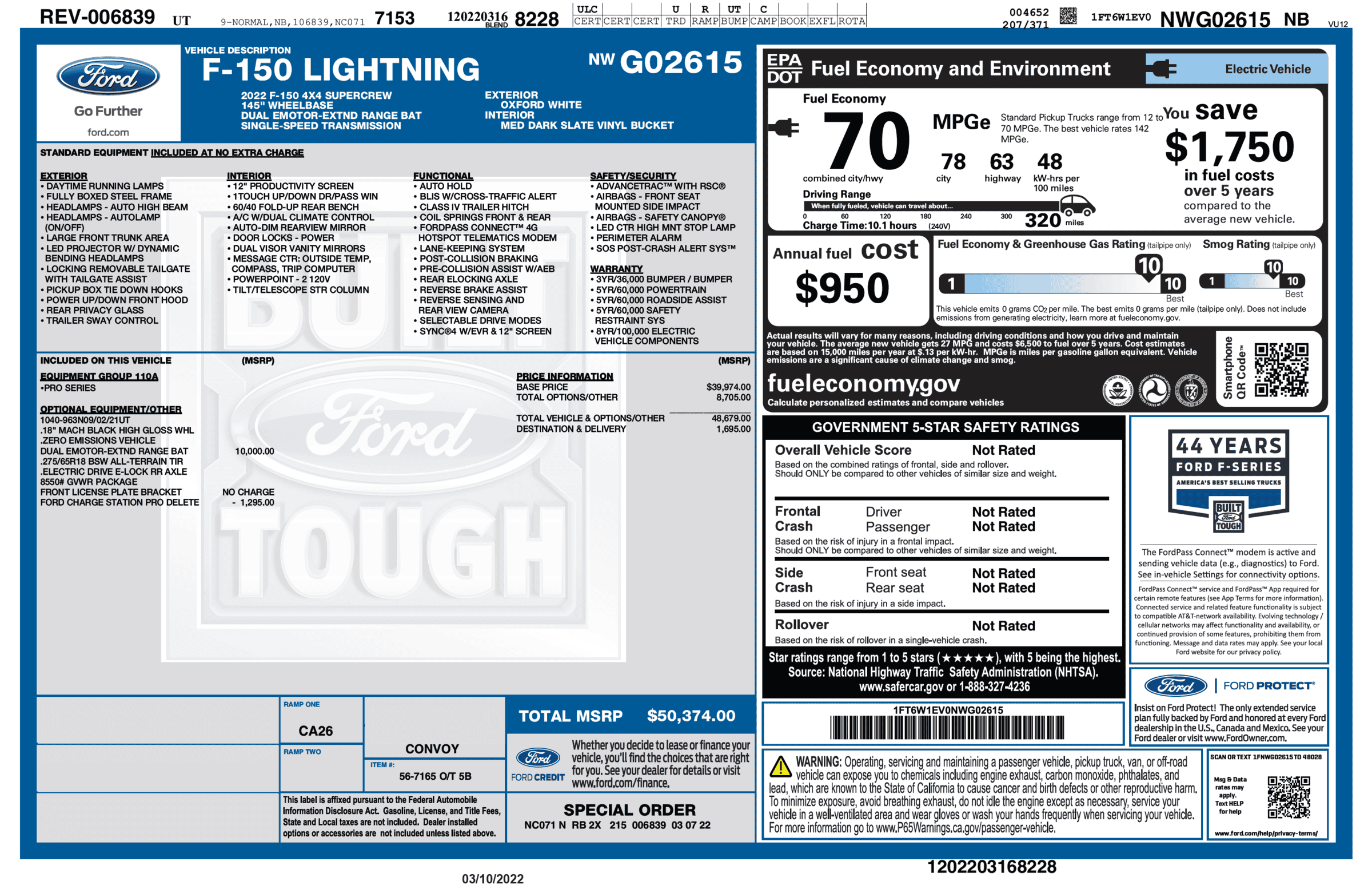 Ford F-150 Lightning F-150 Lightning Official EPA Range MPGe Revealed in Window Sticker (Base + Extended Range)! 1647536402401