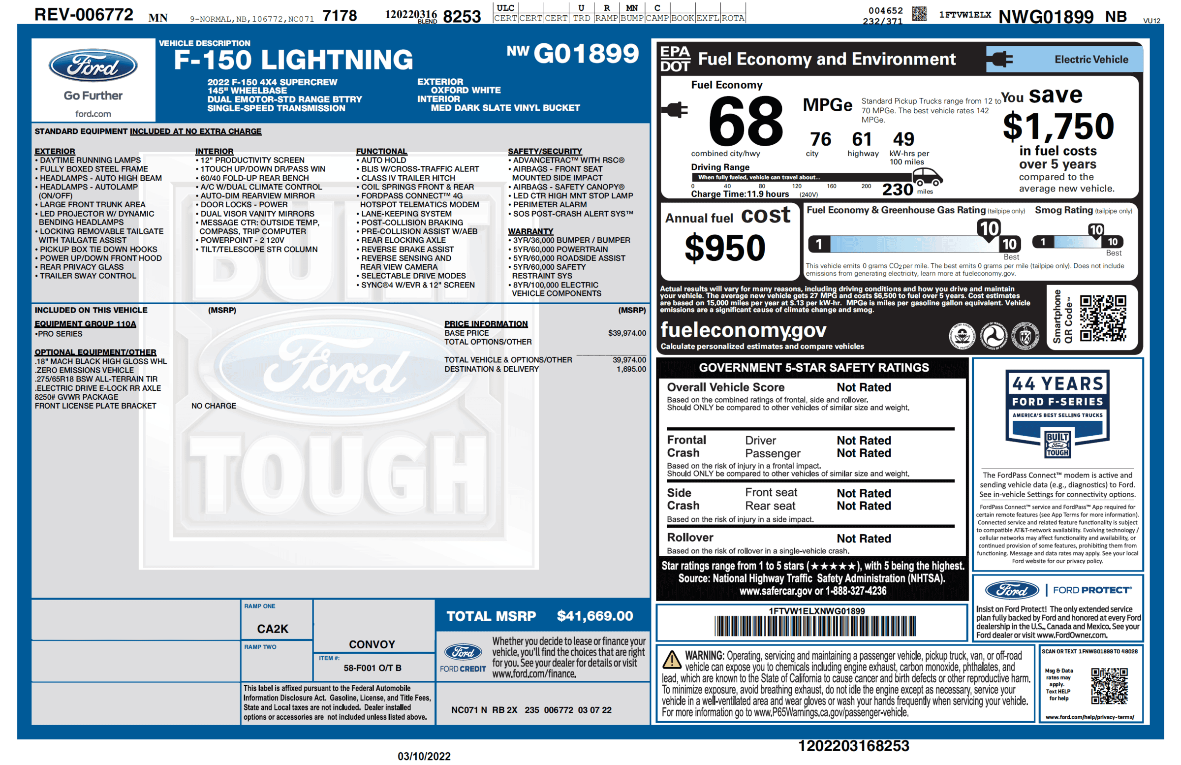 Ford F-150 Lightning F-150 Lightning Official EPA Range MPGe Revealed in Window Sticker (Base + Extended Range)! 1647536408566-