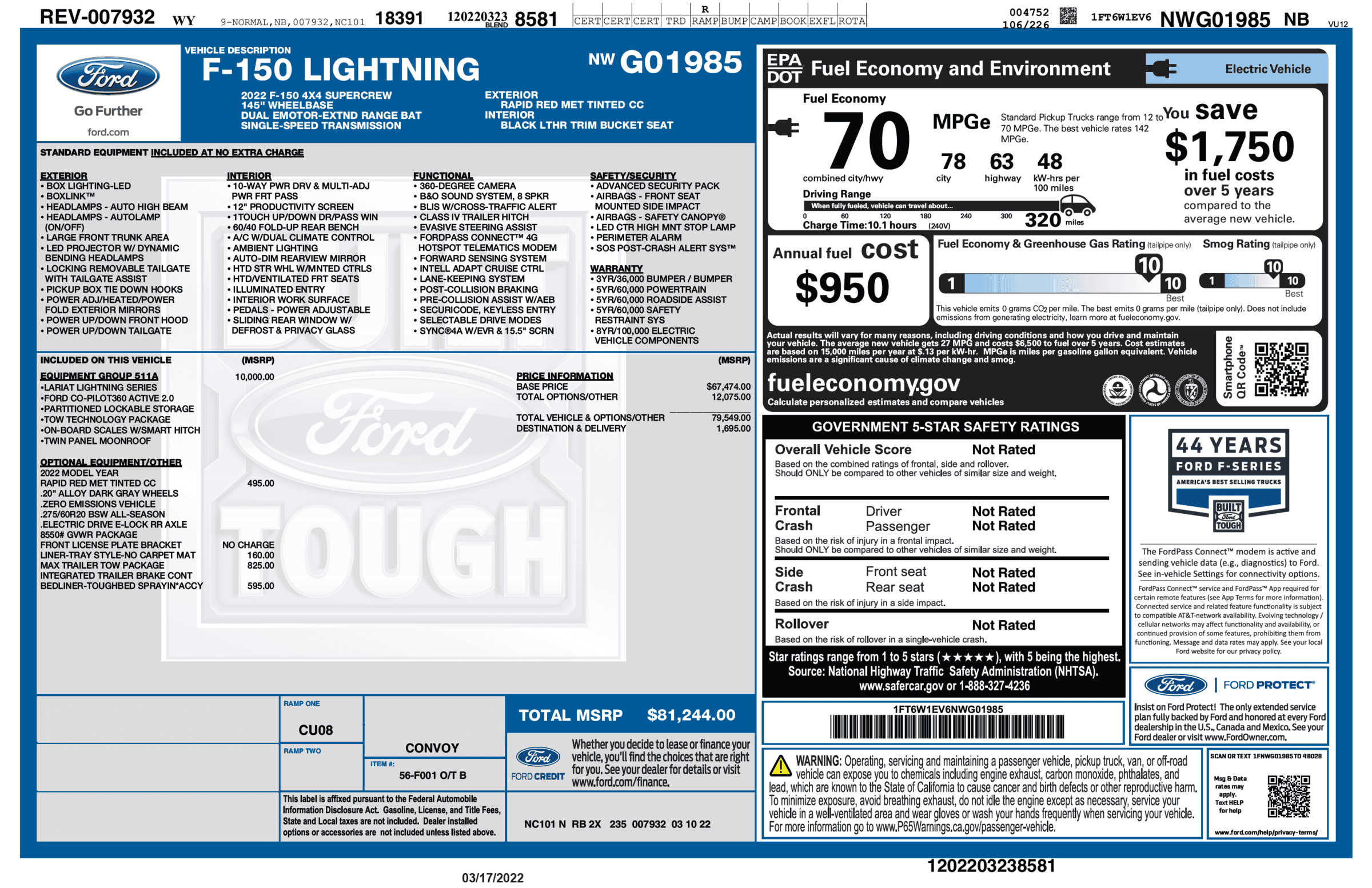 Ford F-150 Lightning F-150 Lightning Official EPA Range MPGe Revealed in Window Sticker (Base + Extended Range)! 1647536414291-