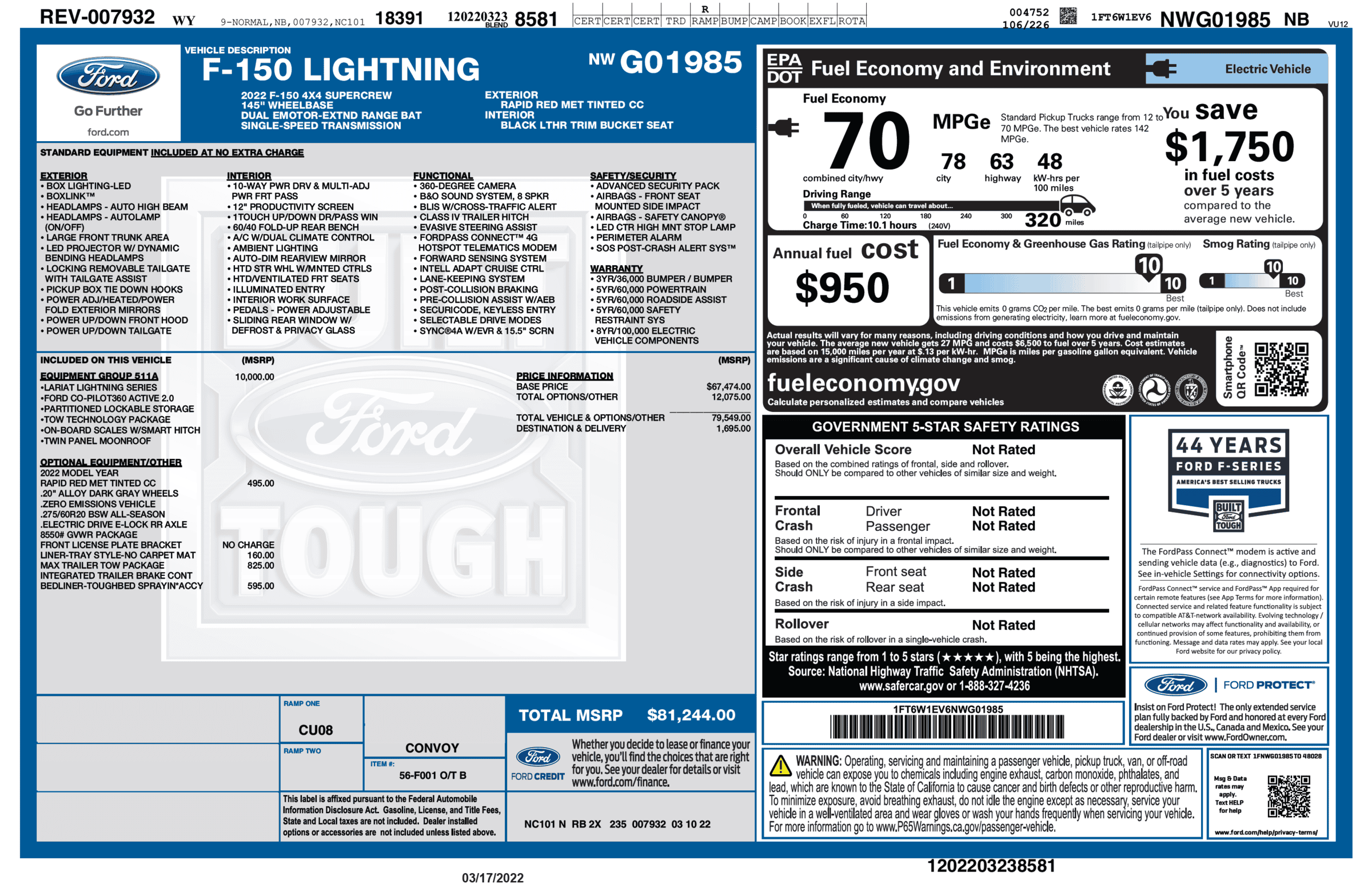 Ford F-150 Lightning F-150 Lightning Official EPA Range MPGe Revealed in Window Sticker (Base + Extended Range)! 1647536414291