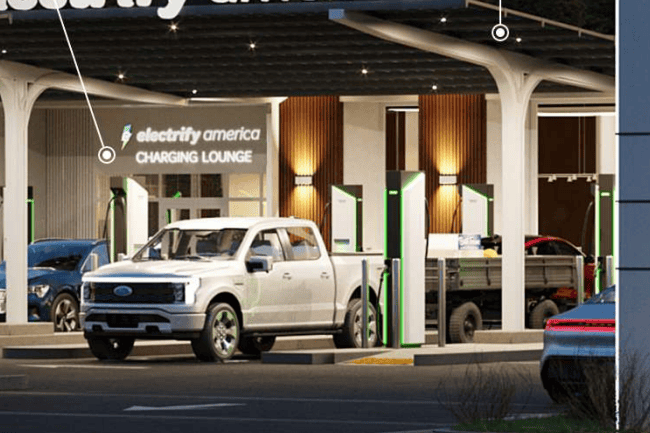 Ford F-150 Lightning Electrify America Unveils New "Oasis" Charging Station and Charger Design. Press Release Features F150L and Pull-Through Charging Spots 1648133671559