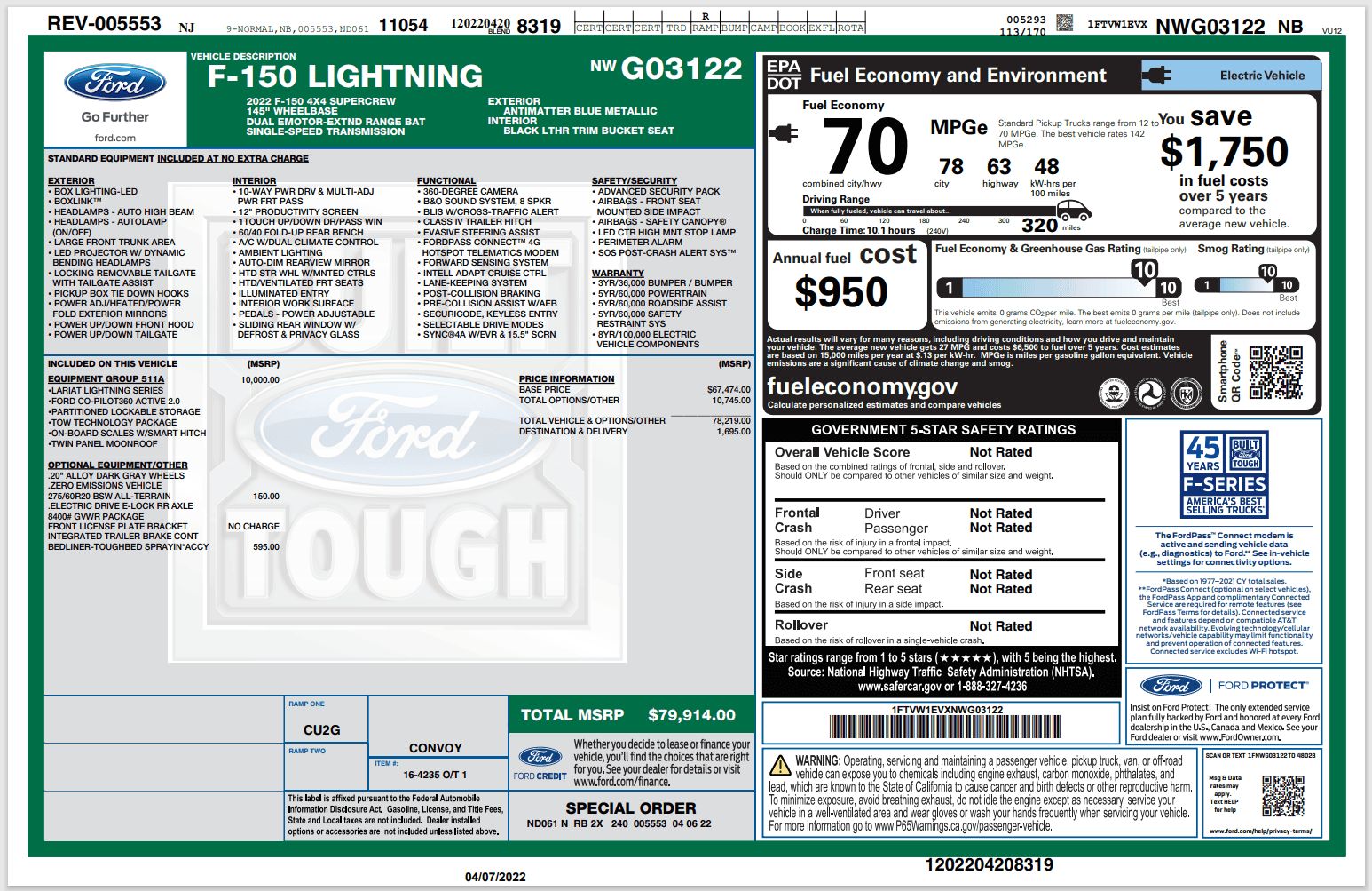 Ford F-150 Lightning I received my Lightning window sticker today! 1649359550766