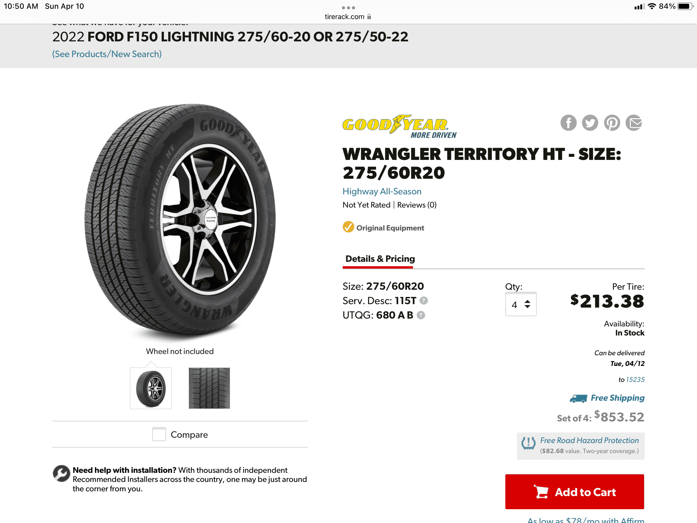 Ford F-150 Lightning Lightning 20" AT vs AS tire option.  Does anyone have info about these tires? 1649602364554