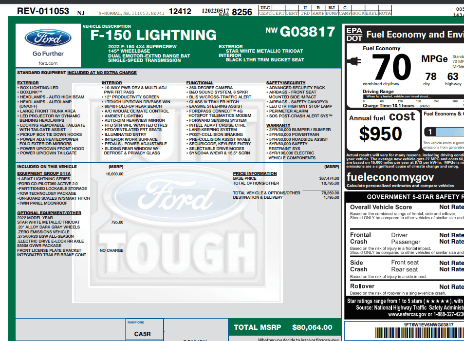 Ford F-150 Lightning Damaged Lightning Lariat sold, $110,400 1654695412646