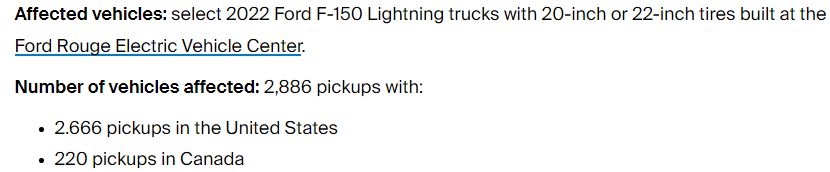 Ford F-150 Lightning RECALL on 2,900 Ford F-150 Lightning -- TPMS not warning of low tire pressure 1656428048349