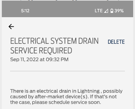 Ford F-150 Lightning "ELECTRIC SYSTEM DRAIN SERVICE REQUIRED" error 1663205336997