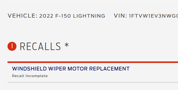Ford F-150 Lightning Recall 22S71 - Windshield Wiper Motor inspect/replace 1673465698225