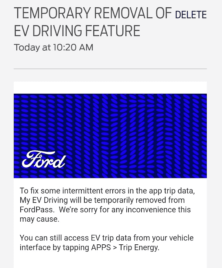 Ford F-150 Lightning Trip data removed from FORDPASS to fix intermittency 1689781999351