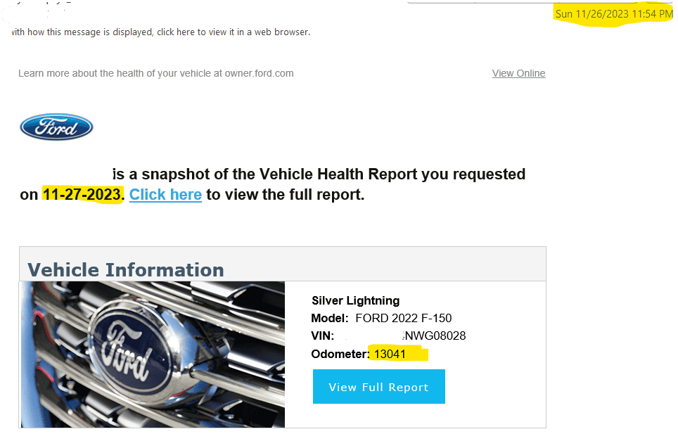 Ford F-150 Lightning Vehicle Health Report {Wrong Mileage} 1702314544917