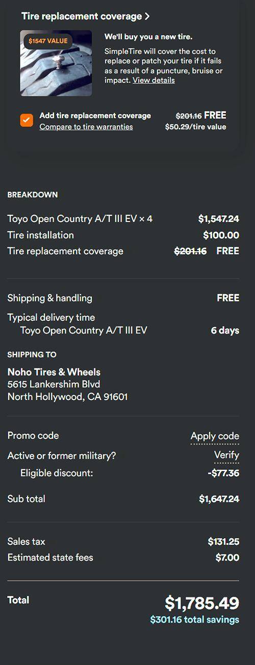 Ford F-150 Lightning SimpleTire Memorial Day 10% off / Free Tire Replacement Coverage on Select Brands and Free Shipping - TOYO AT III EV SL in stock 1748038081835-ii