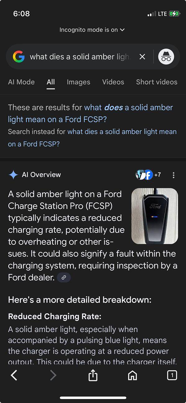 Ford F-150 Lightning Ford Charge Station Pro FCSP steady amber error light when plugged in. 1752793739029-io