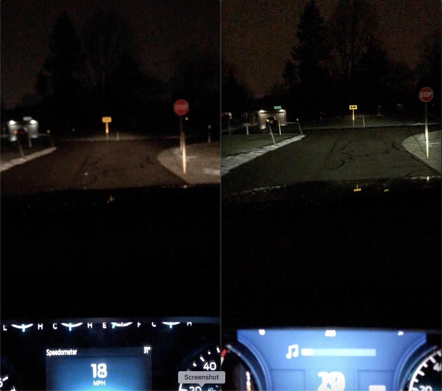 Ford F-150 Lightning Halogen vs LED headlights on 2021 F-150 -- real world comparison pics 2