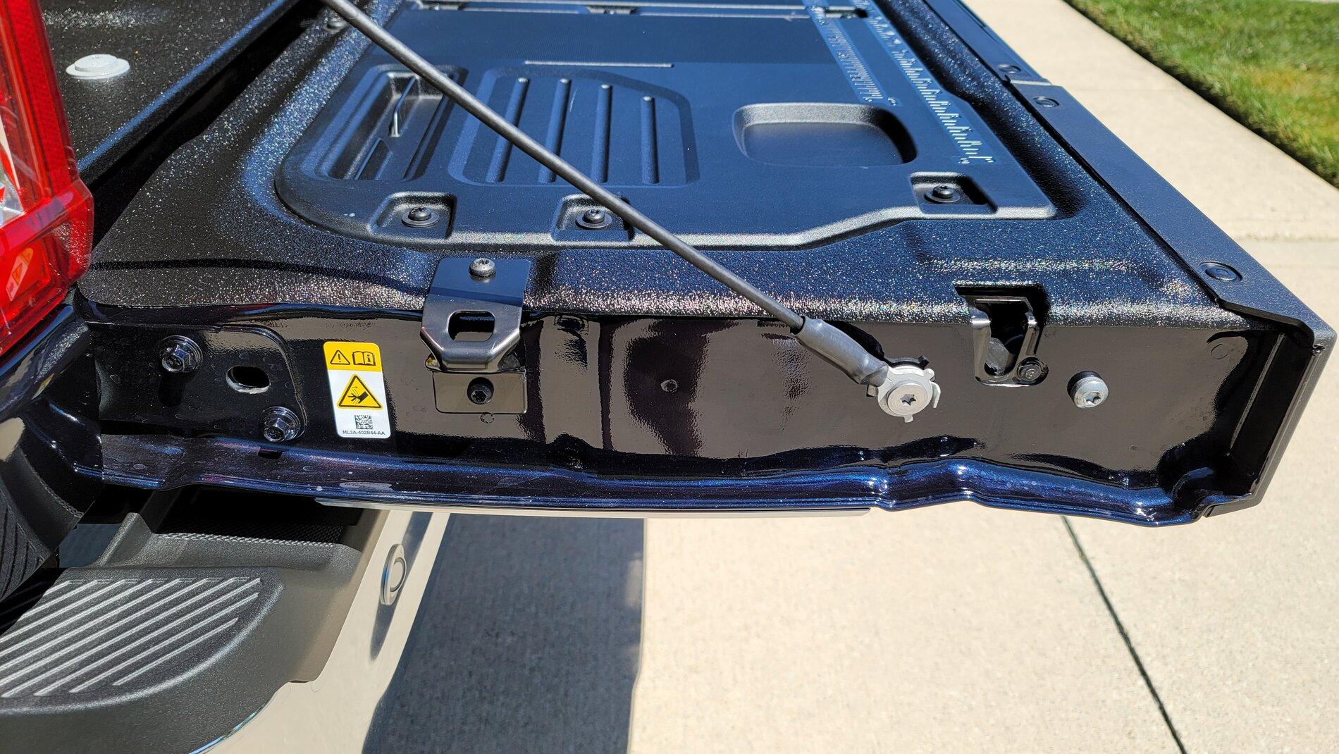 Ford F-150 Lightning Spray-In Liner with tailgate work surface 2021 F150 Line-X Tailgate Side Left - 21_05 29