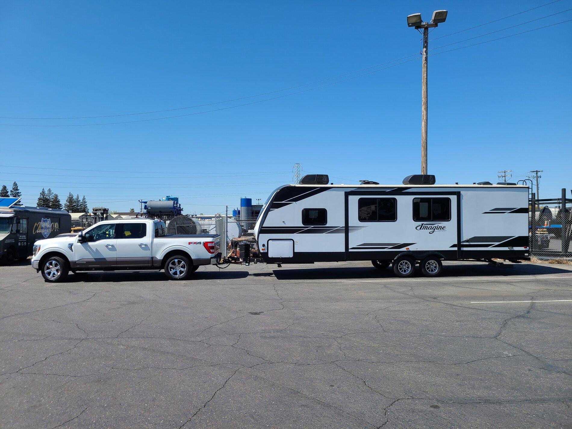 Ford F-150 Lightning Powerboost 7.2kW Towing Travel Trailer - First hookup and test results 20210327_123228