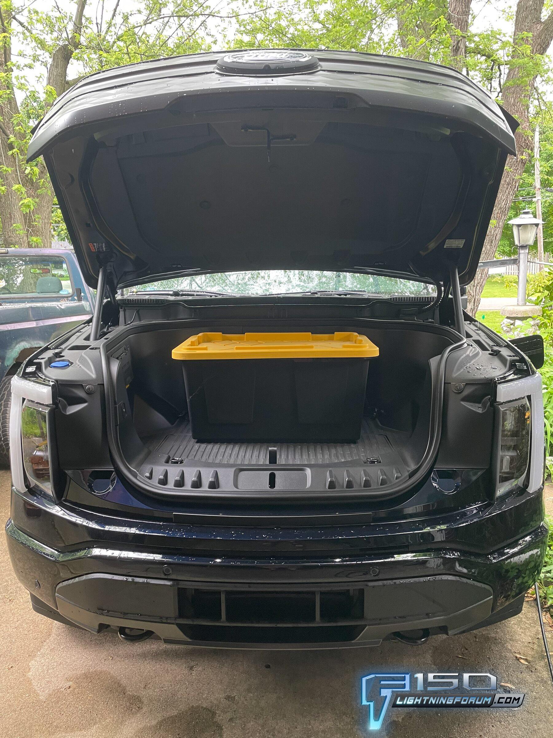 Ford F-150 Lightning What the frunk? Lightning front trunk dimensions / measurements and configurations - photos 2022 F150 Ford Lightning Frunk Front Trunk Dimensions 9