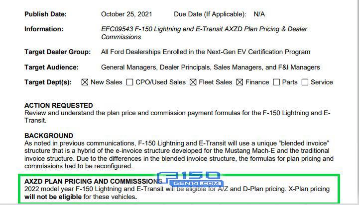 Ford F-150 Lightning 2022 Ford F-150 Lightning not eligible for X-Plan pricing. Qualifies for A/Z and D-Plan pricing 2022 F150 Lightning X-Plan Pricing.JPG