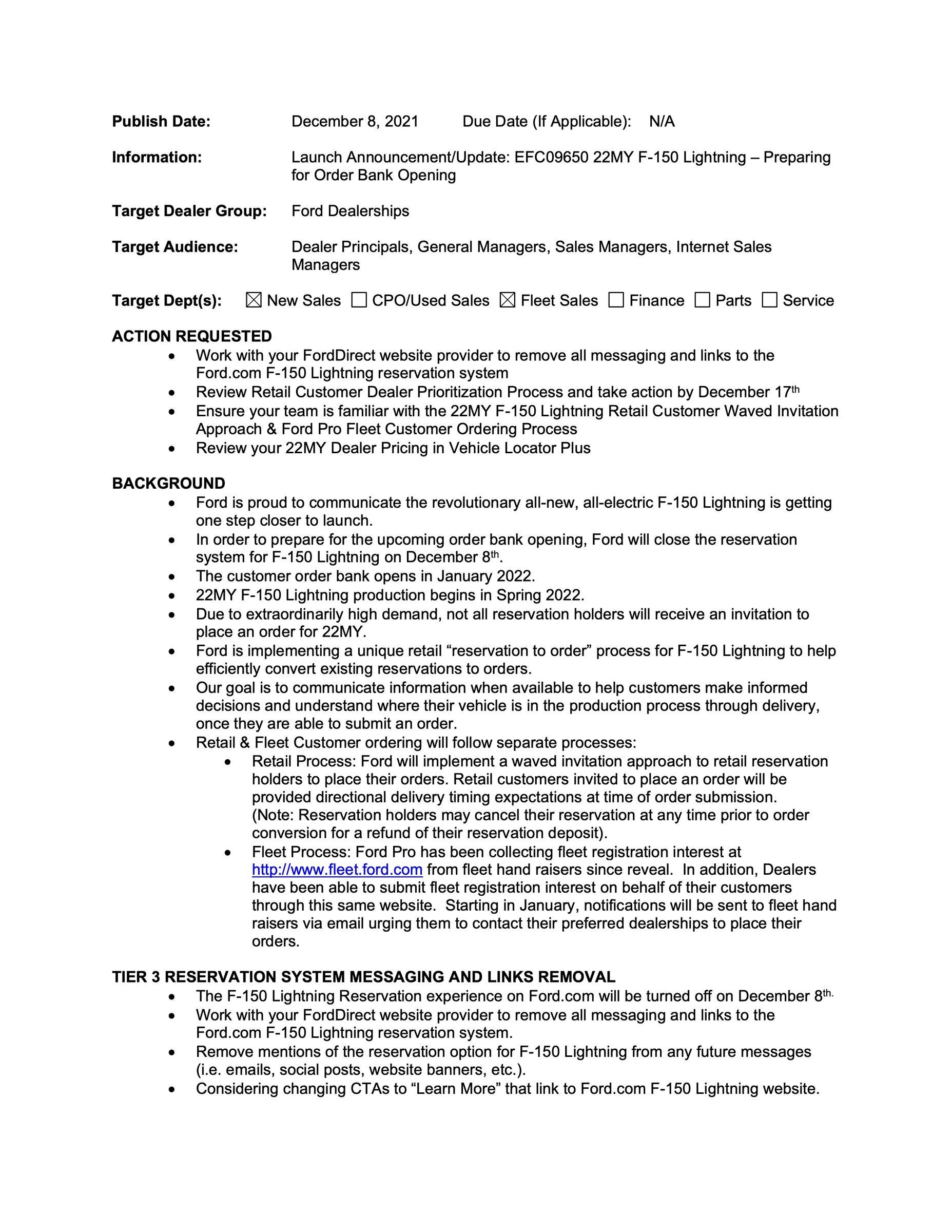 Ford F-150 Lightning ? Official Info: F-150 Lightning Reservations to Order Conversion & Invitation Process. Dealer Pricing Options 2022-lightning-f150-order-banks-preparation-1