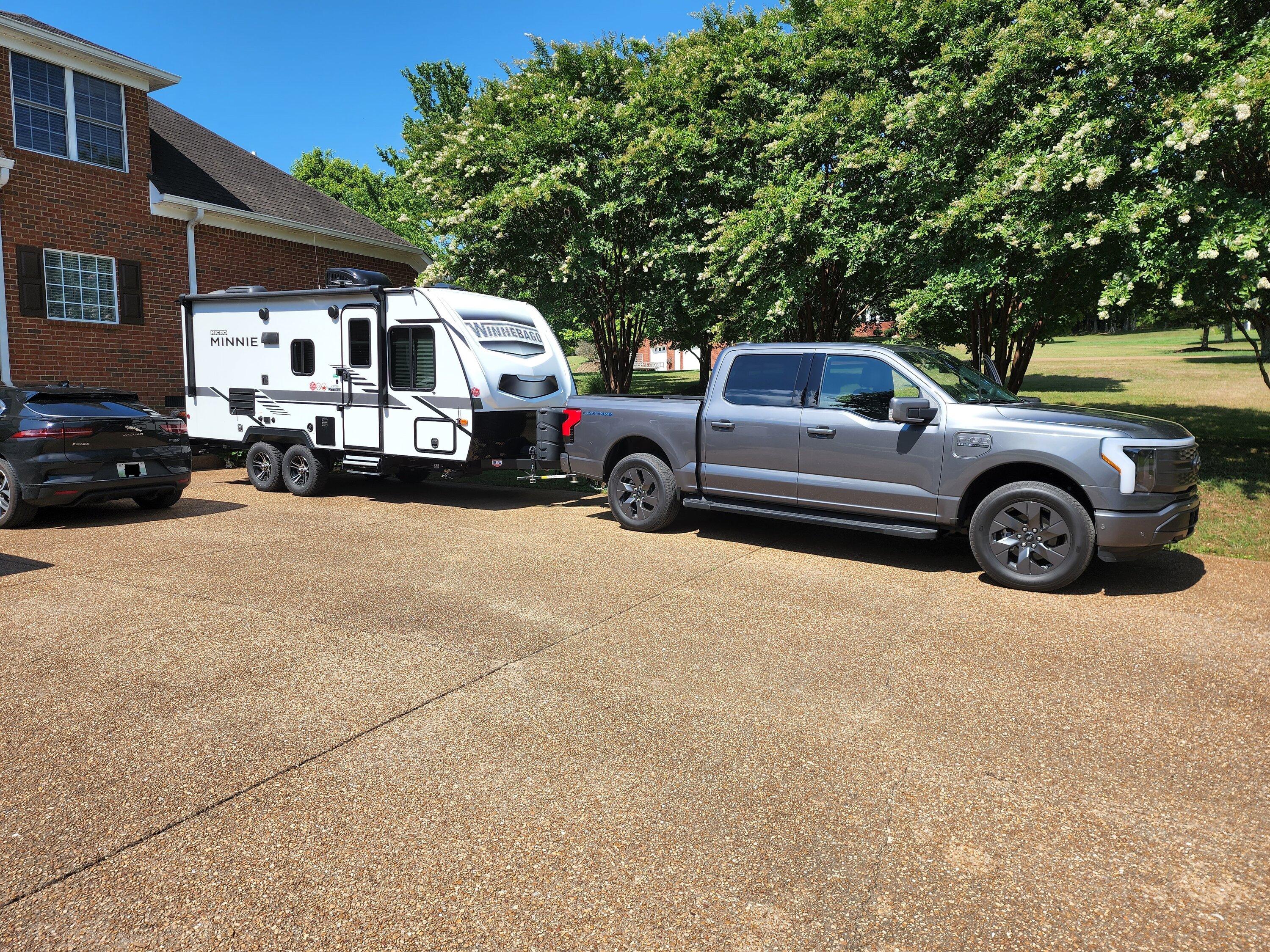 Ford F-150 Lightning First test ride towing our travel trailer (1.0 mi/kWh on 40-70 MPH loop) 20220710_103009