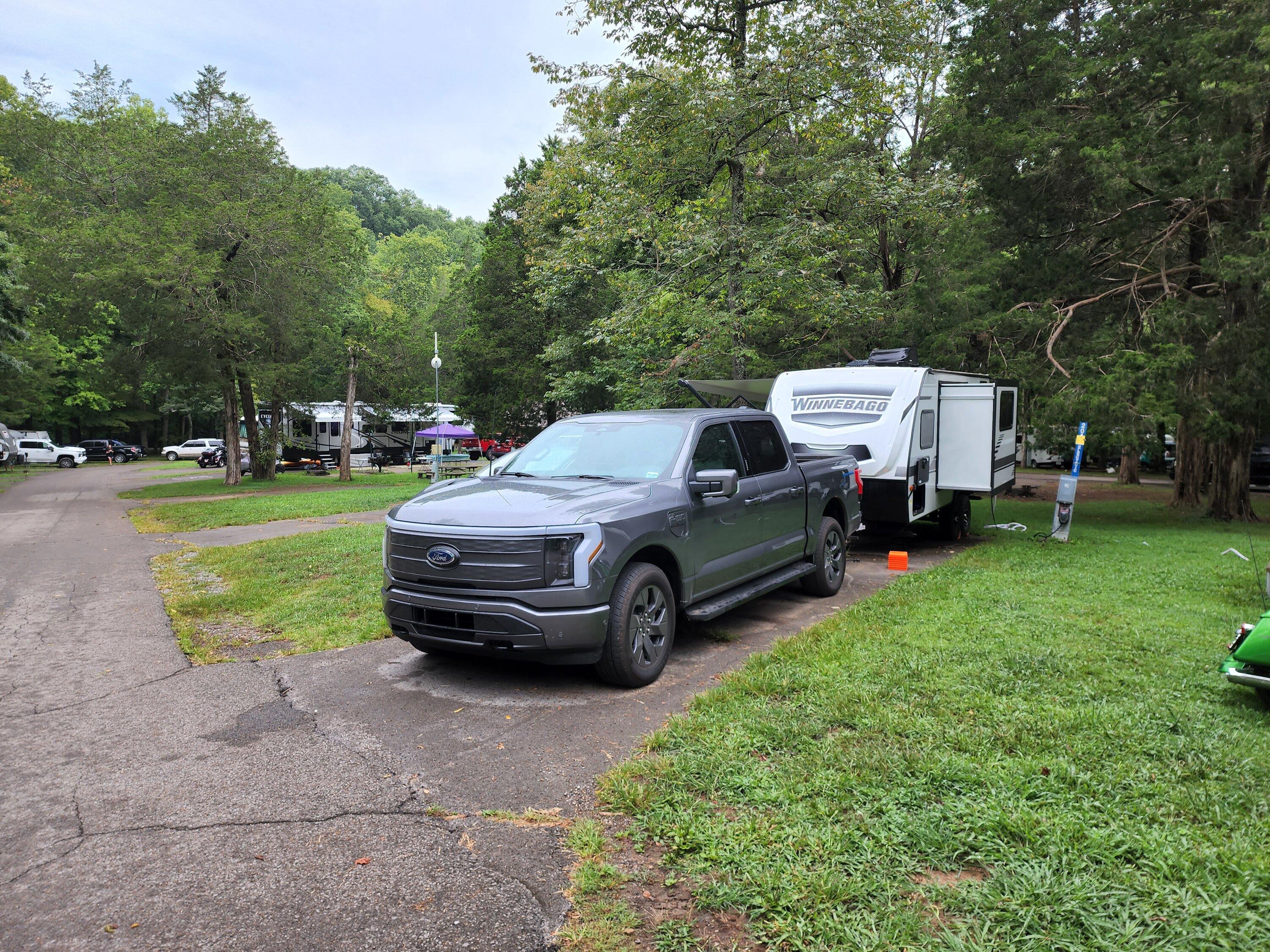 Ford F-150 Lightning A short weekend camper trip with the Lightning -- averaged 1.0-1.1 mi/kwh with trailer attached 20220821_093637