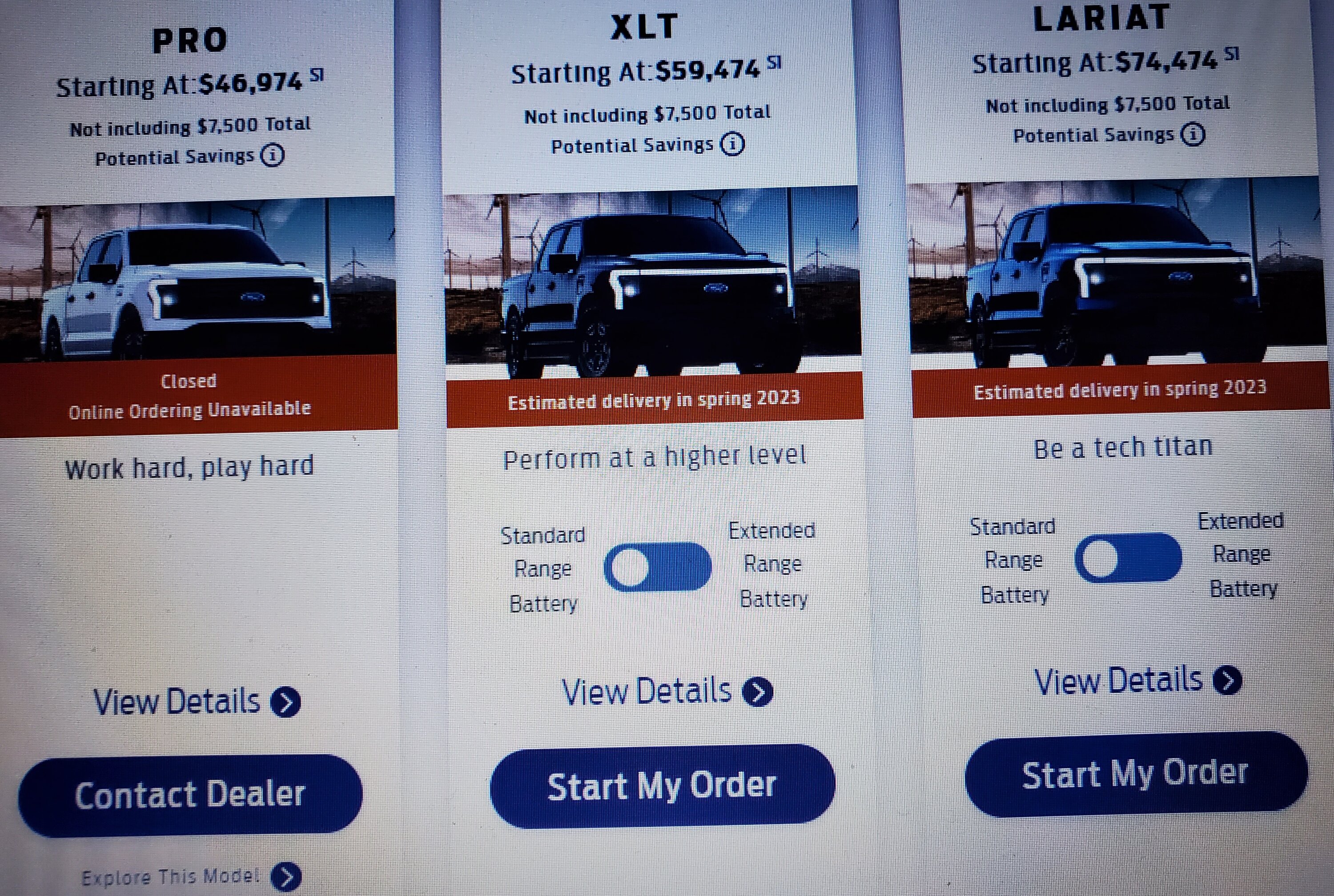Ford F-150 Lightning just recd email to place order....why can't I do a "PRO"? but XLT, lariat available? 20220907_200336