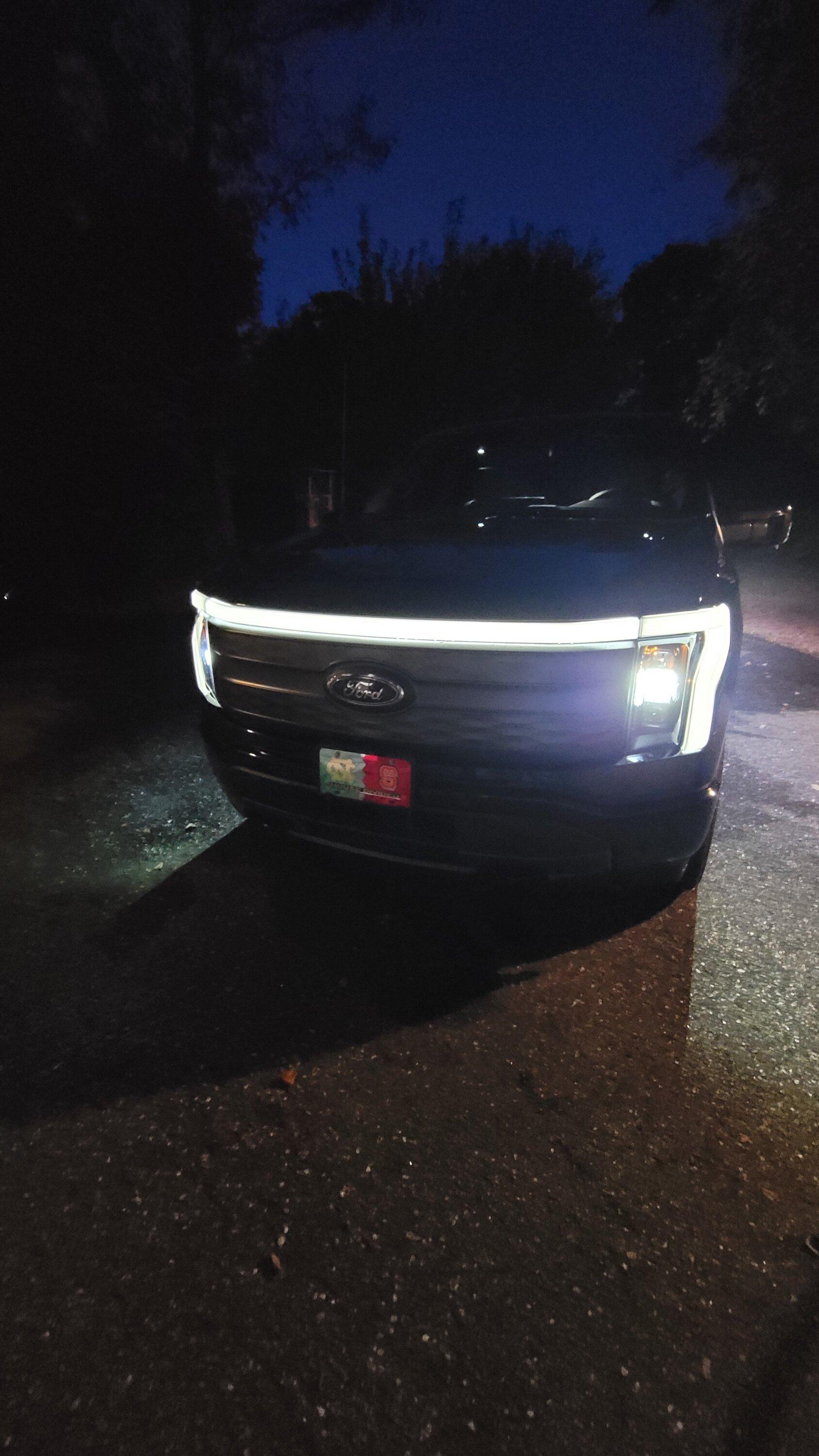 Ford F-150 Lightning Tinted front light bar on F150 Lightning using special tint made for lights 20230906_201913