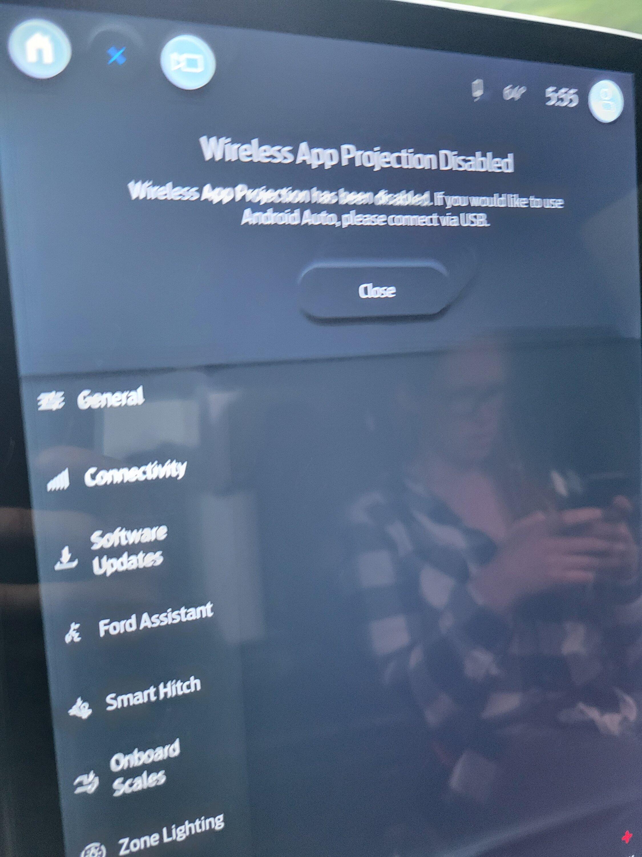 Ford F-150 Lightning Android auto wont connect, wireless app projection will.not enable 20230910_175606