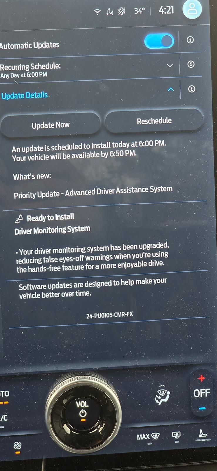 Ford F-150 Lightning Priority Update: 24-PU0105-CMR-FX. Driver Monitoring System 20240318_162130