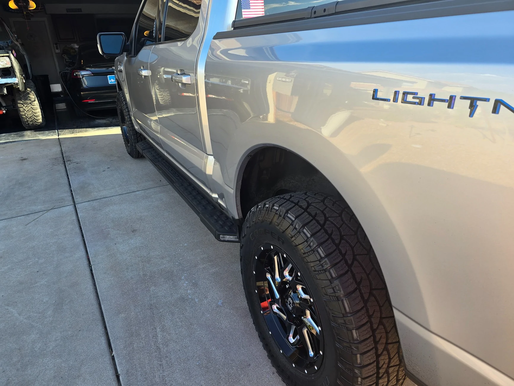 Ford F-150 Lightning 18" Vision wheels with 275/70/18 Cooper tires on 2022 Lariat 20250903_171143