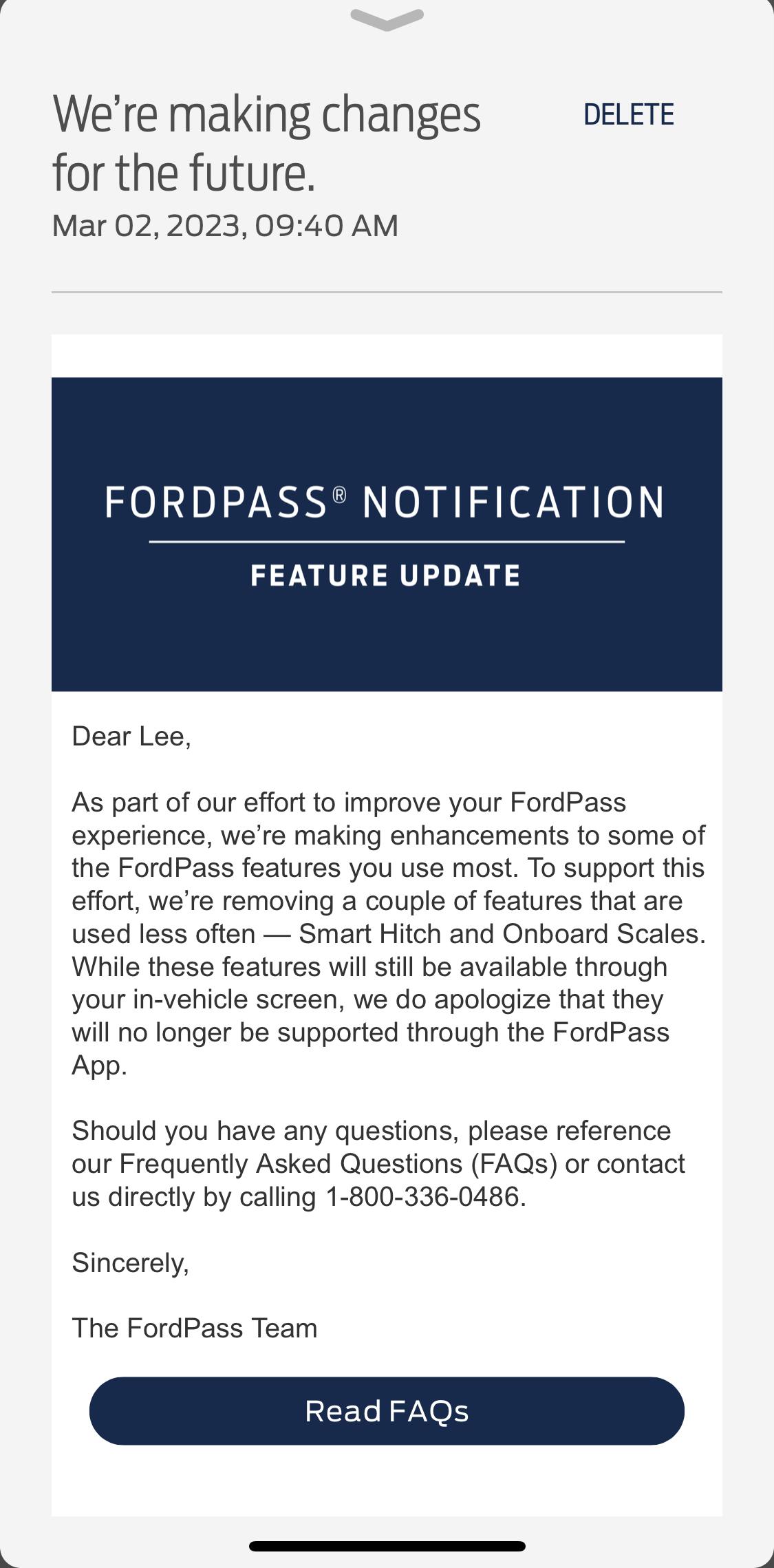 Ford F-150 Lightning SSM 51379   2021-2023 F-150/Transit, 2022-2023 F-150 Lightning - Discontinued Features In FordPass 216CCDFB-65D8-4A41-B13D-1ADDD7AF39B6