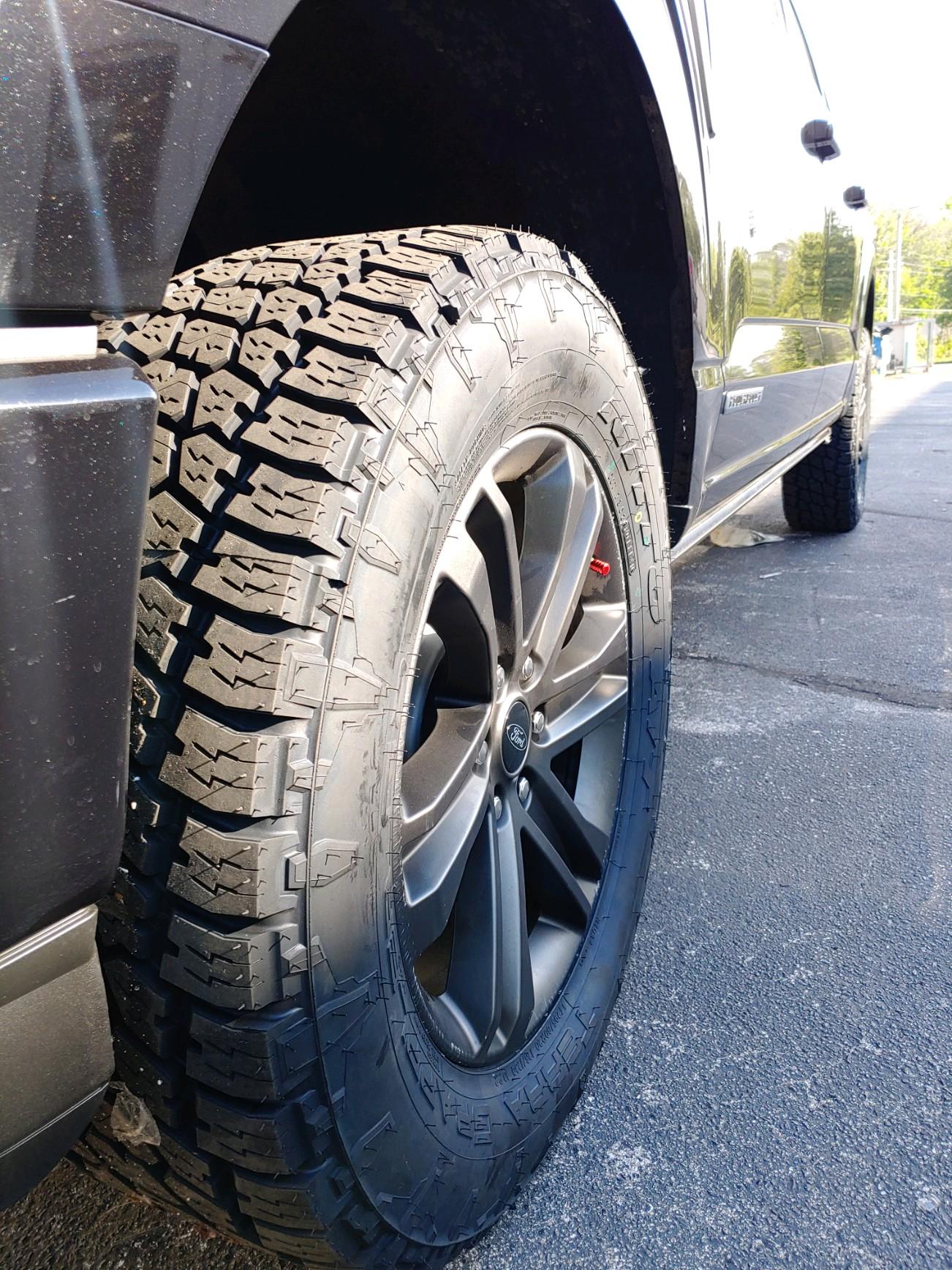 Ford F-150 Lightning 275/65/20 Nitto Ridge Grappler VS 295/60/20 Terra Grappler side by side visual comparison. 2609