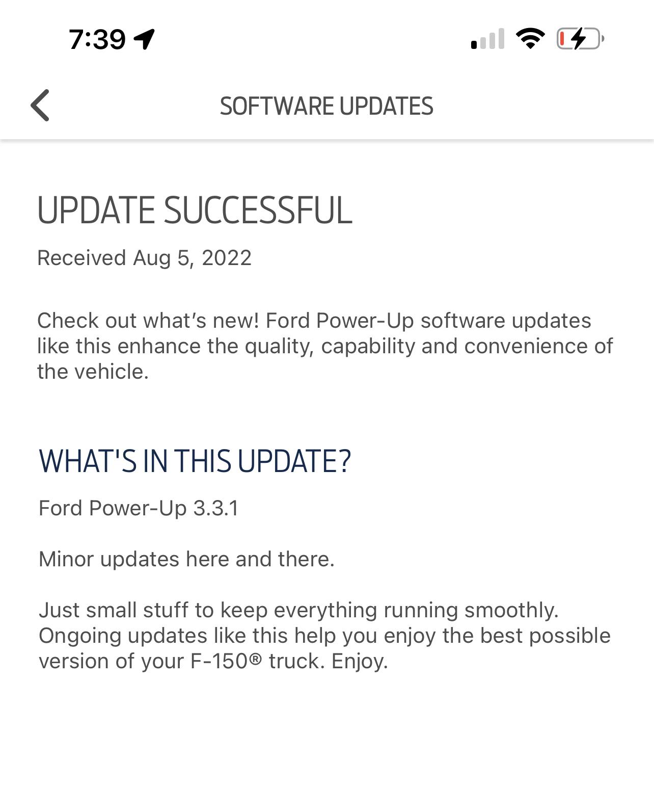 Ford F-150 Lightning 1 Day Later . Another Ford PowerUp update 3.3.1 8/5/2022 5016AEAD-2C2C-4244-B8B7-52FE61D8BCE7