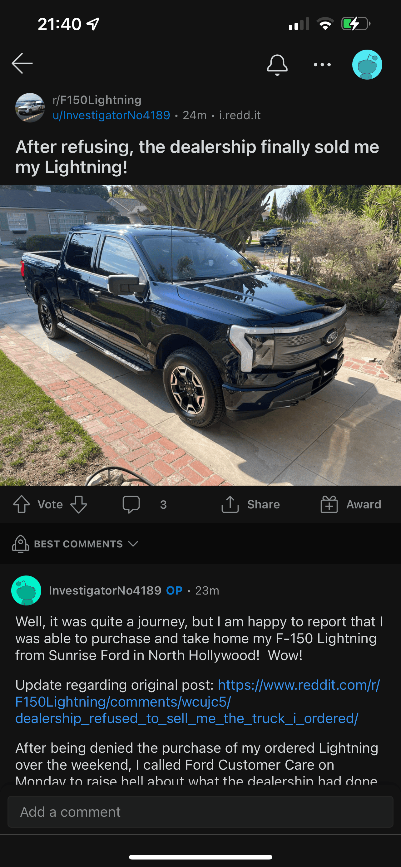 Ford F-150 Lightning Dealer refuses to sell the Lightning to the person who ordered. Marks it up by $50k and puts it on the lot. 6A8A72BD-FB4F-408A-BE5E-640187937BE3