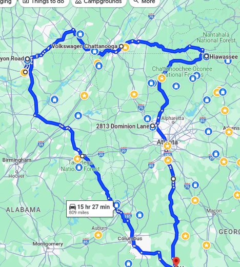 Ford F-150 Lightning ~825 miles this weekend, Georgia to Alabama, through TN and NC Mountains 825 miles Fri-Sunday