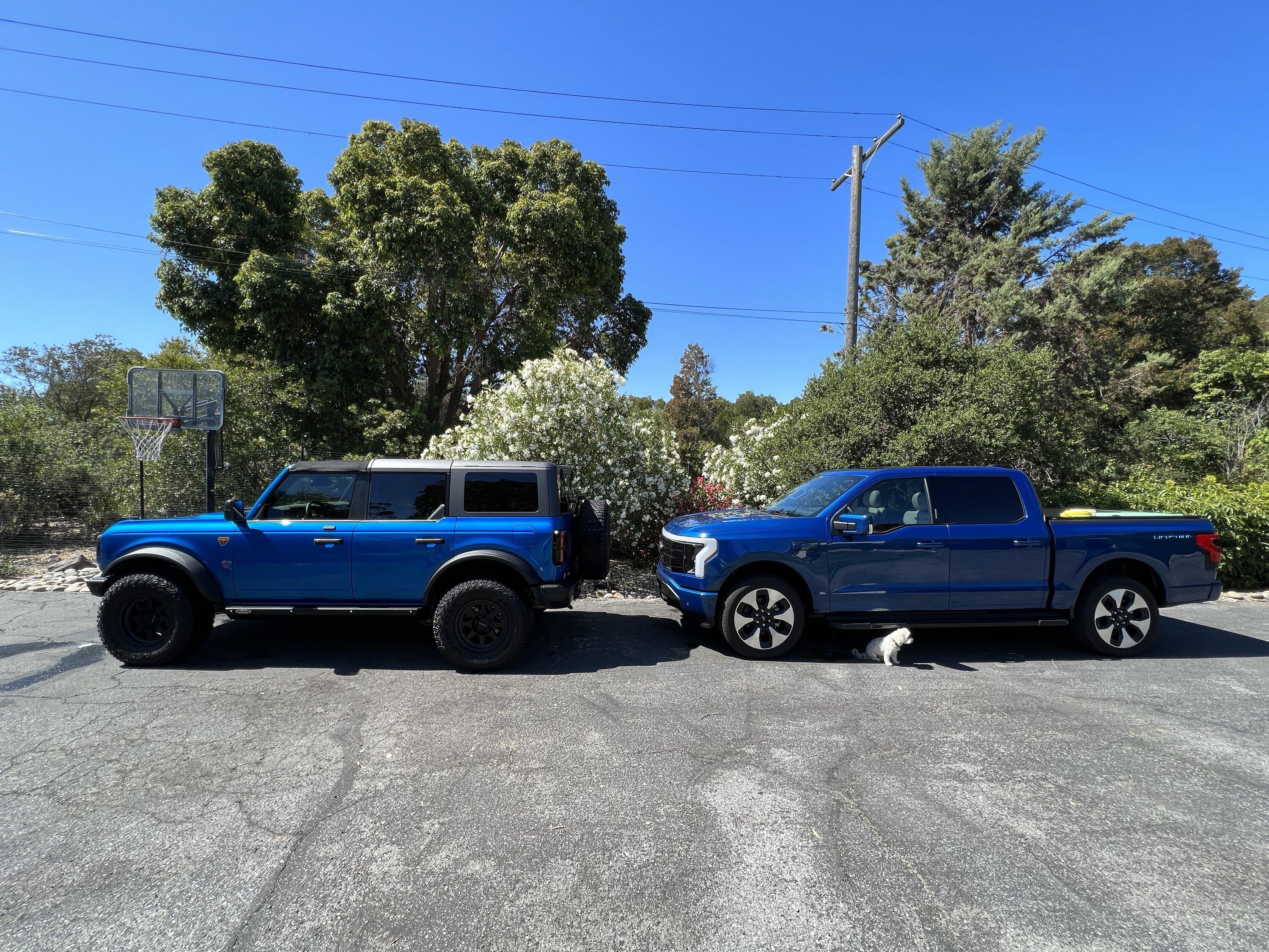 Ford F-150 Lightning Atlas Blue Lightning vs Velocity Blue F-250 For Color Reference 892FA6BE-49CB-46F1-AE2B-6B36DC063B3F