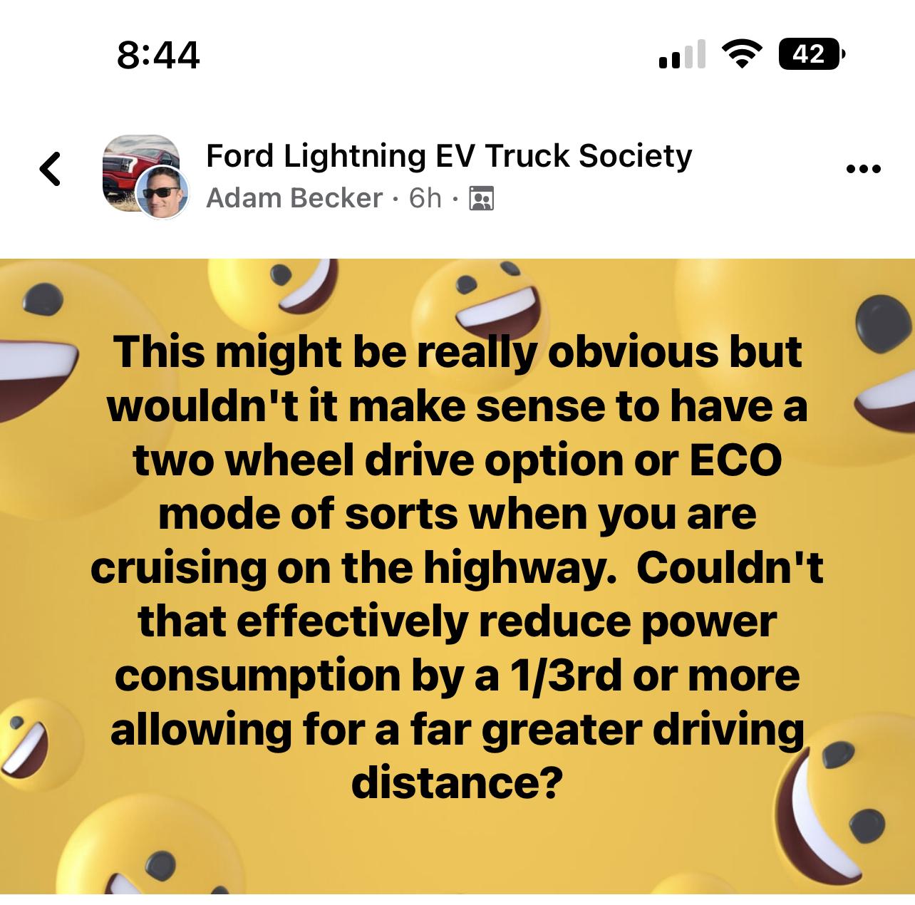 Ford F-150 Lightning Would a 2 wheel drive mode  be more efficient? B02EA73C-0855-4C63-9545-DCDE4B1F917C