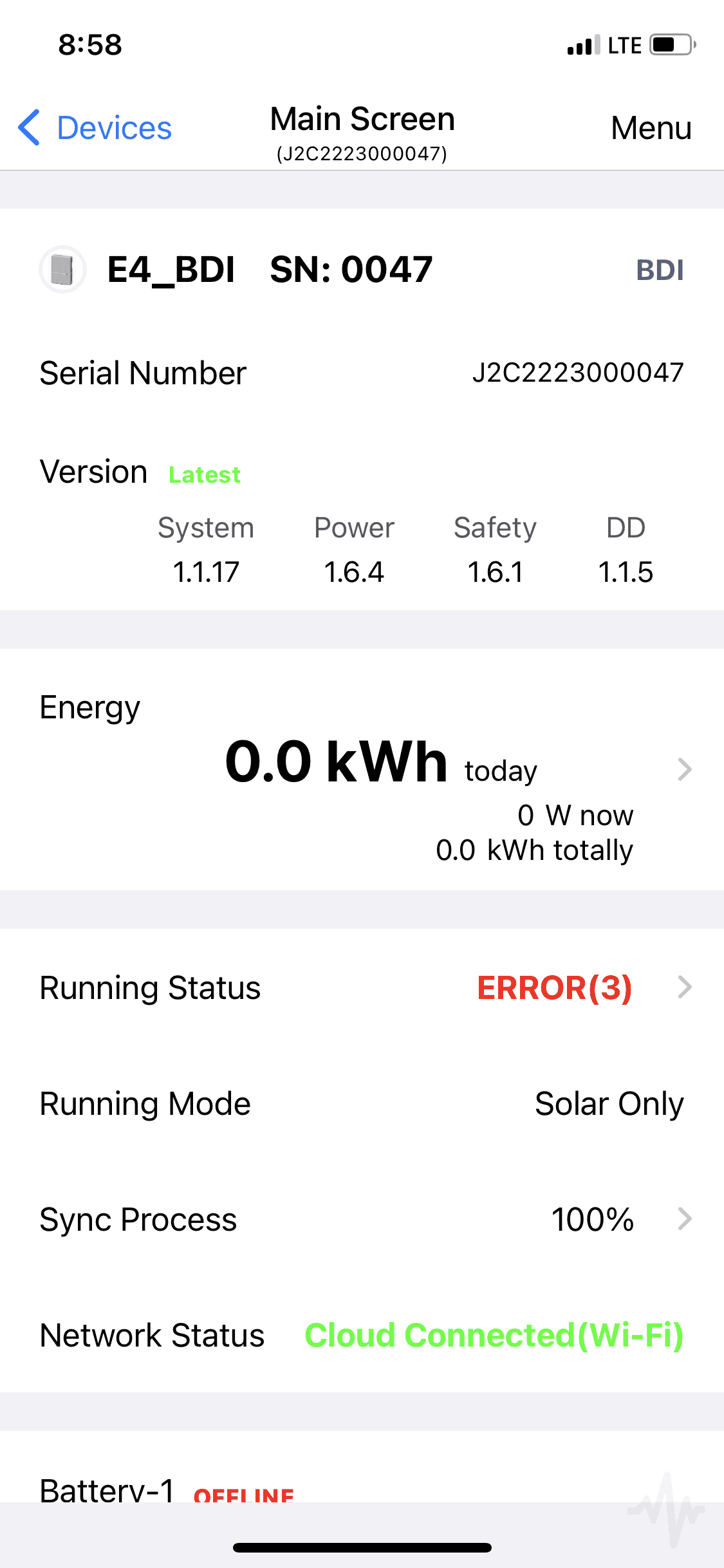 Ford F-150 Lightning Installing a Home Integration System for Intelligent Backup Power (without SunRun) BDI Screen shot 5 (during transfer, ERROR 3)