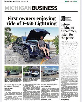 Ford F-150 Lightning Detroit Free Press/USA Today 6/9/22 Article D0ADD1BF-C4E8-47E2-BE2C-EAB67745398B