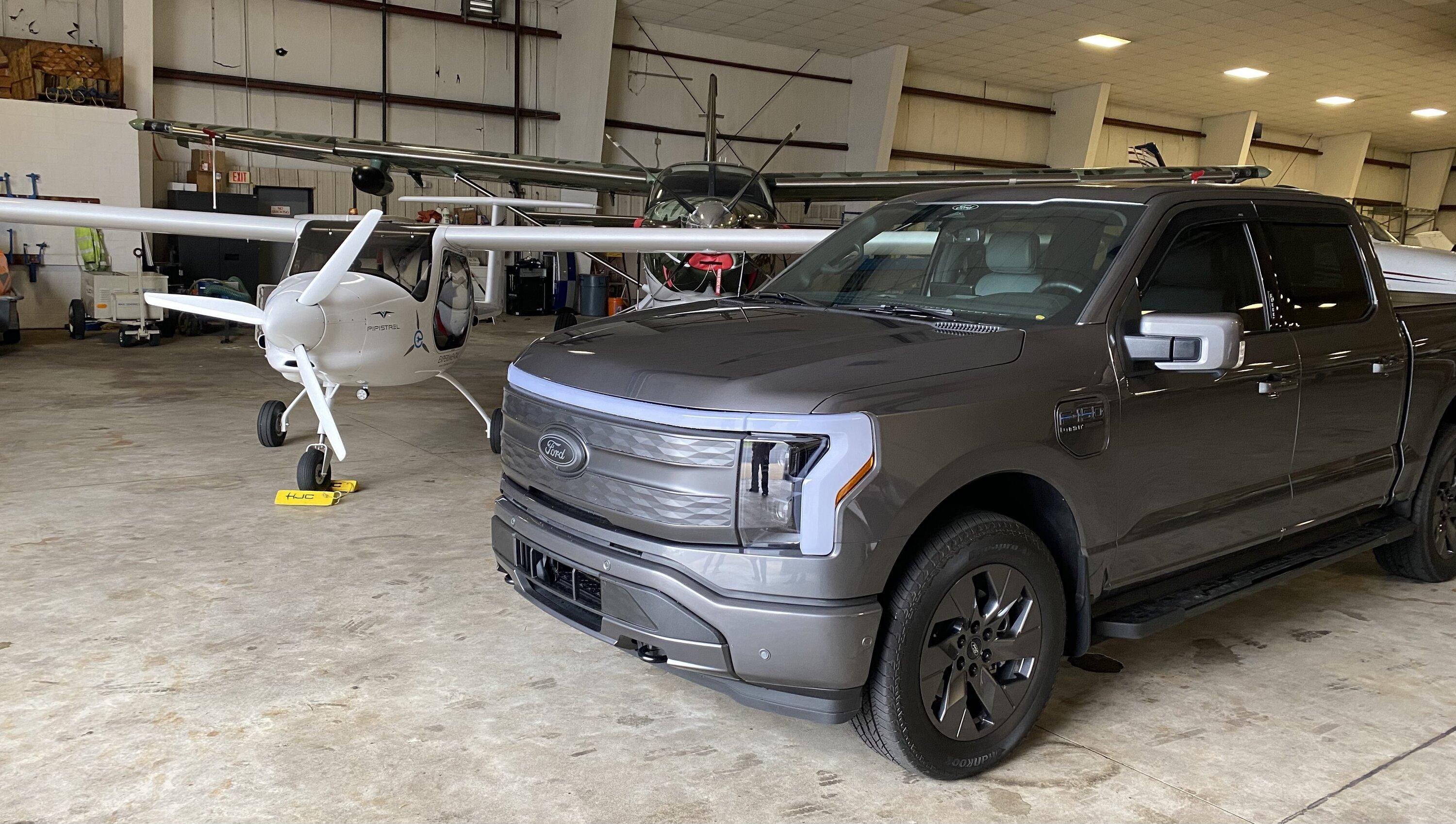 Ford F-150 Lightning Maybe a first in the world... an electric truck charging an electric plane. DD2156E8-4E73-4FAF-A099-3BE62BAB67C4