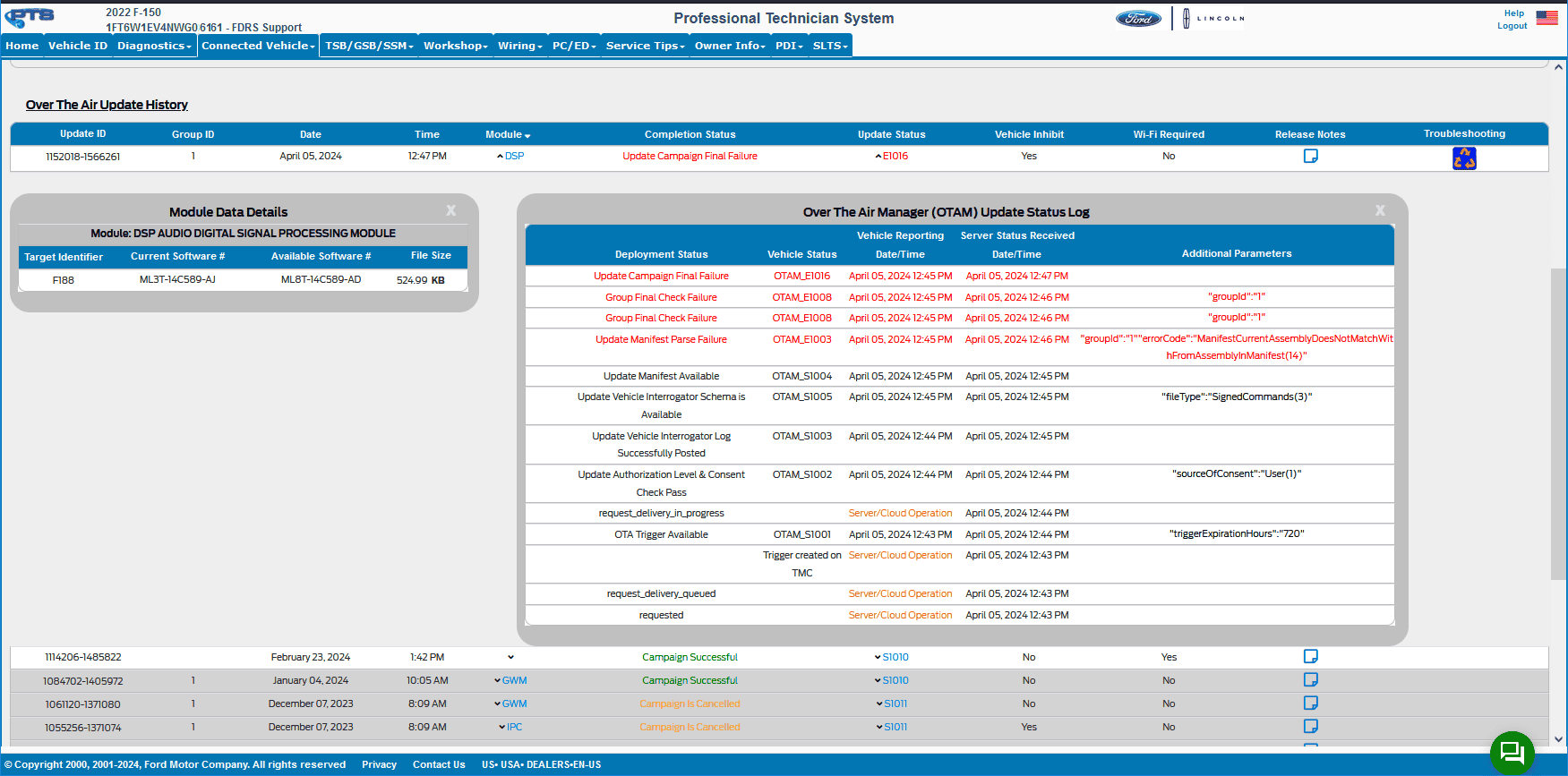 Ford F-150 Lightning Software Priority Update: 23-PU1024-6CH-AUD - Refined Audio DSP-OTA-Fail