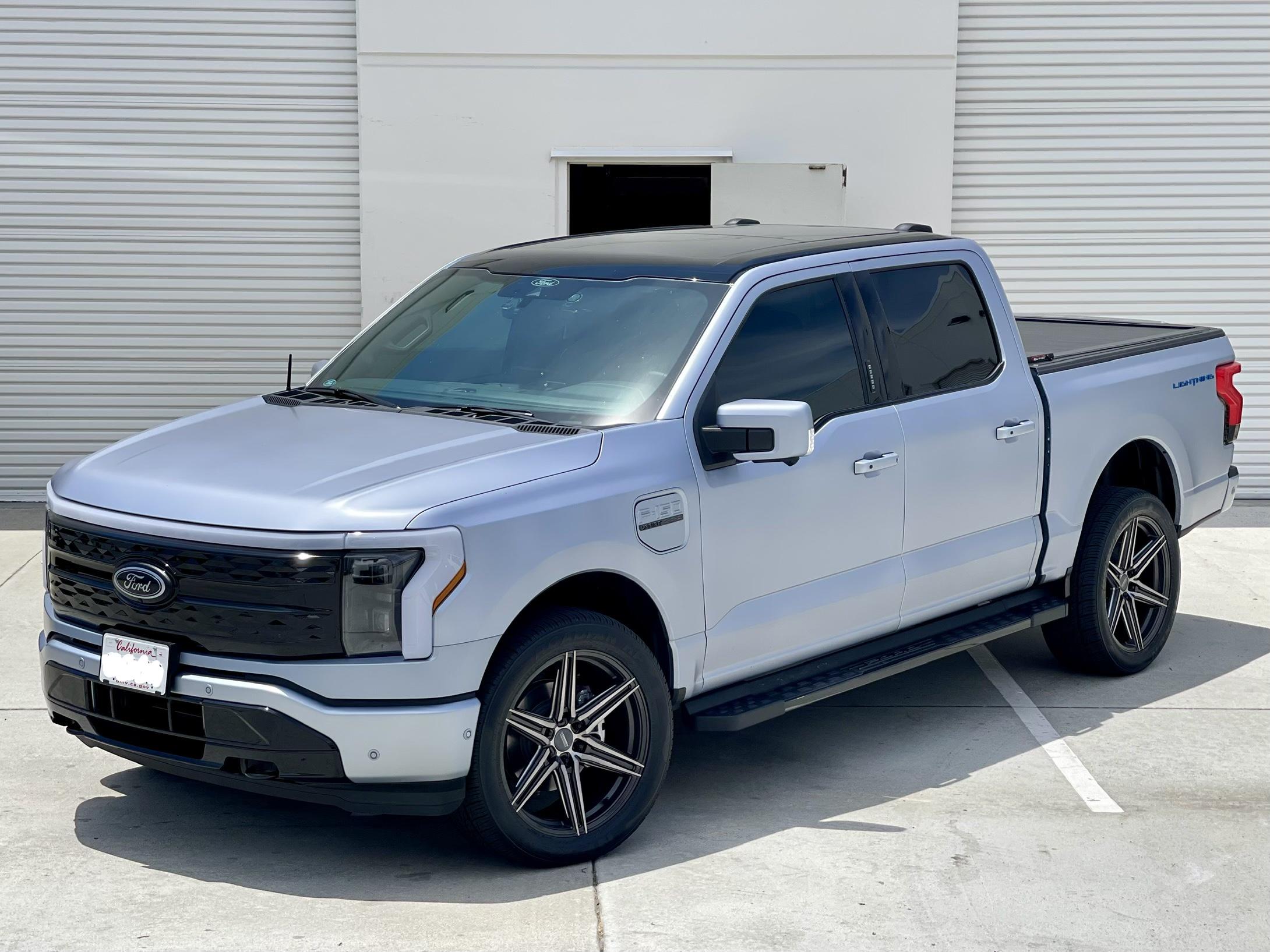 Ford F-150 Lightning Iced Blue Silver Lightning Build. Mods: PPF matte finish, Line-X, gloss black painted grille, black wrapped roof, wheels E268B285-E48F-44AD-95CF-EEB84DB15774