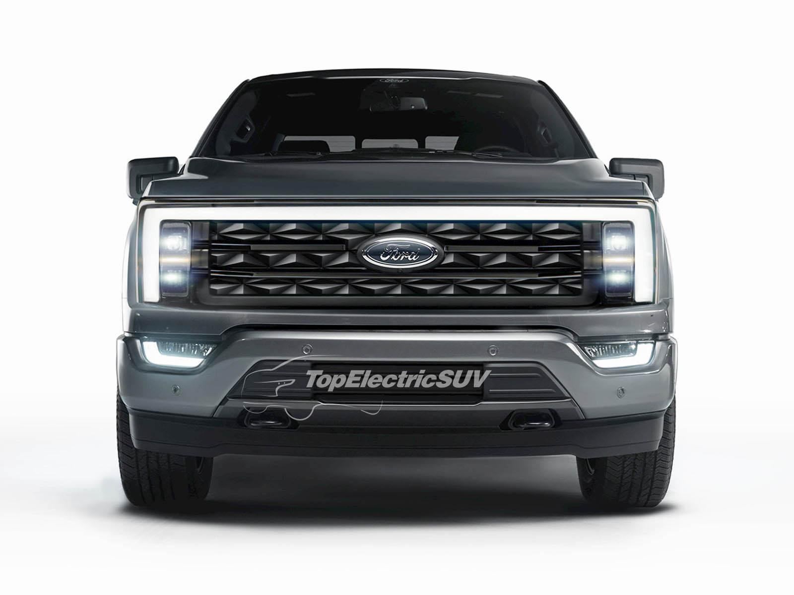 Ford F-150 Lightning E-150 (Electric F-150 EV) Styling Preview Rendering Based on Official Teaser electric f150 EV