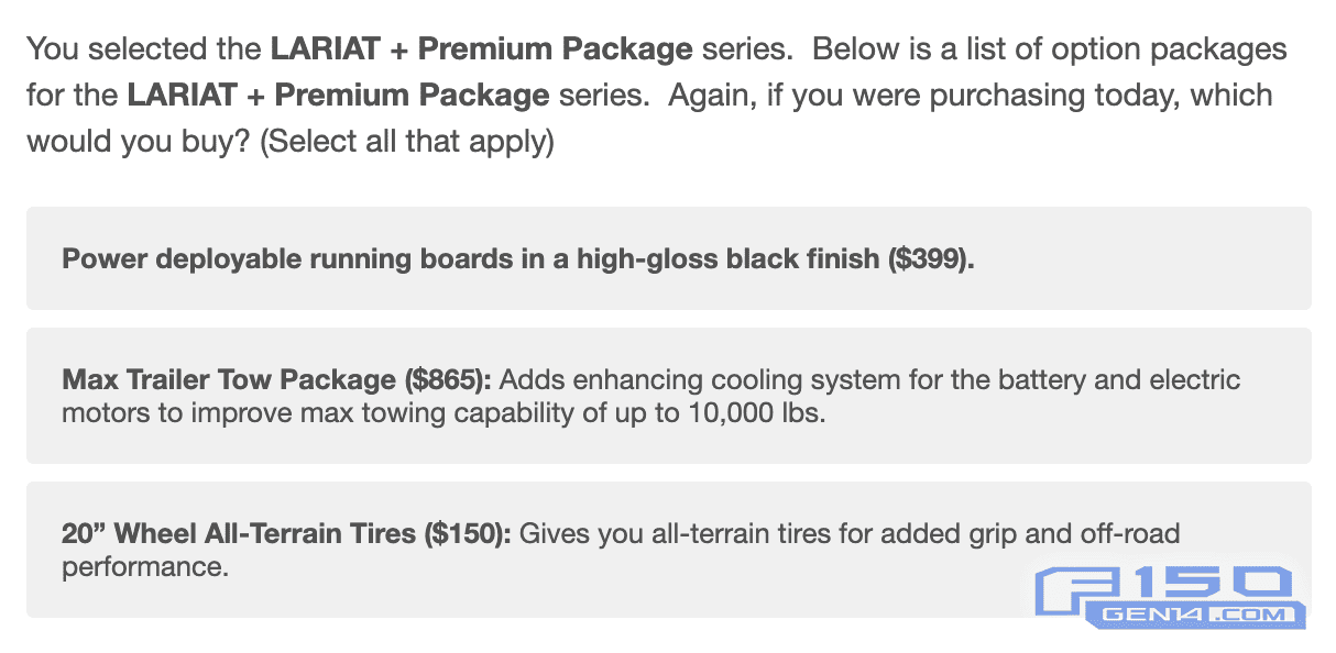 Ford F-150 Lightning Trim Pricing For 2022 F-150 Lightning Revealed in Survey Email! [Before and After Tax Credit] F-150 Lighting Survey Pricing Lariat Premium