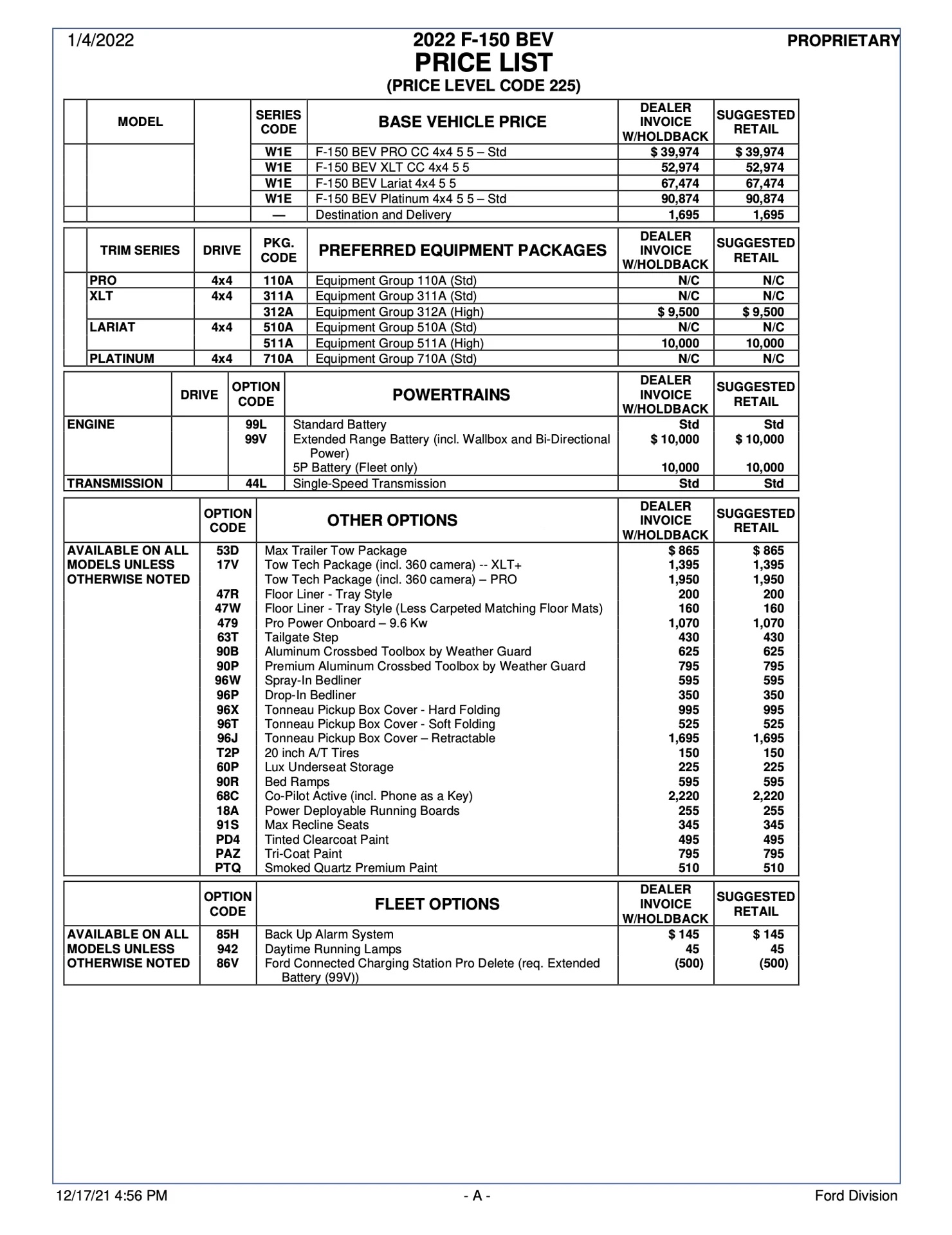 Ford F-150 Lightning 💰 2022 F-150 Lightning Price List (Invoice, MSRP, Options Codes) f150-lightning-price-list-1
